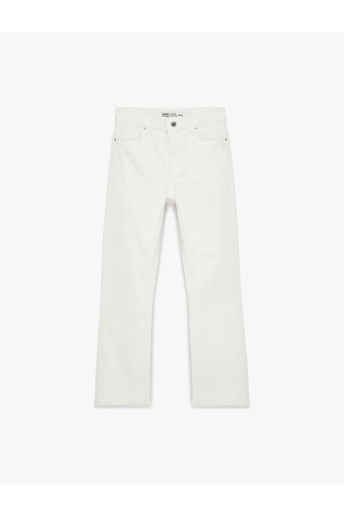 Koton  Normal Bel Dar Kalıp Pamuklu Düğmeli Kısa İspanyol Paça Pantolon - Kick Flare Jeans - Görsel 5