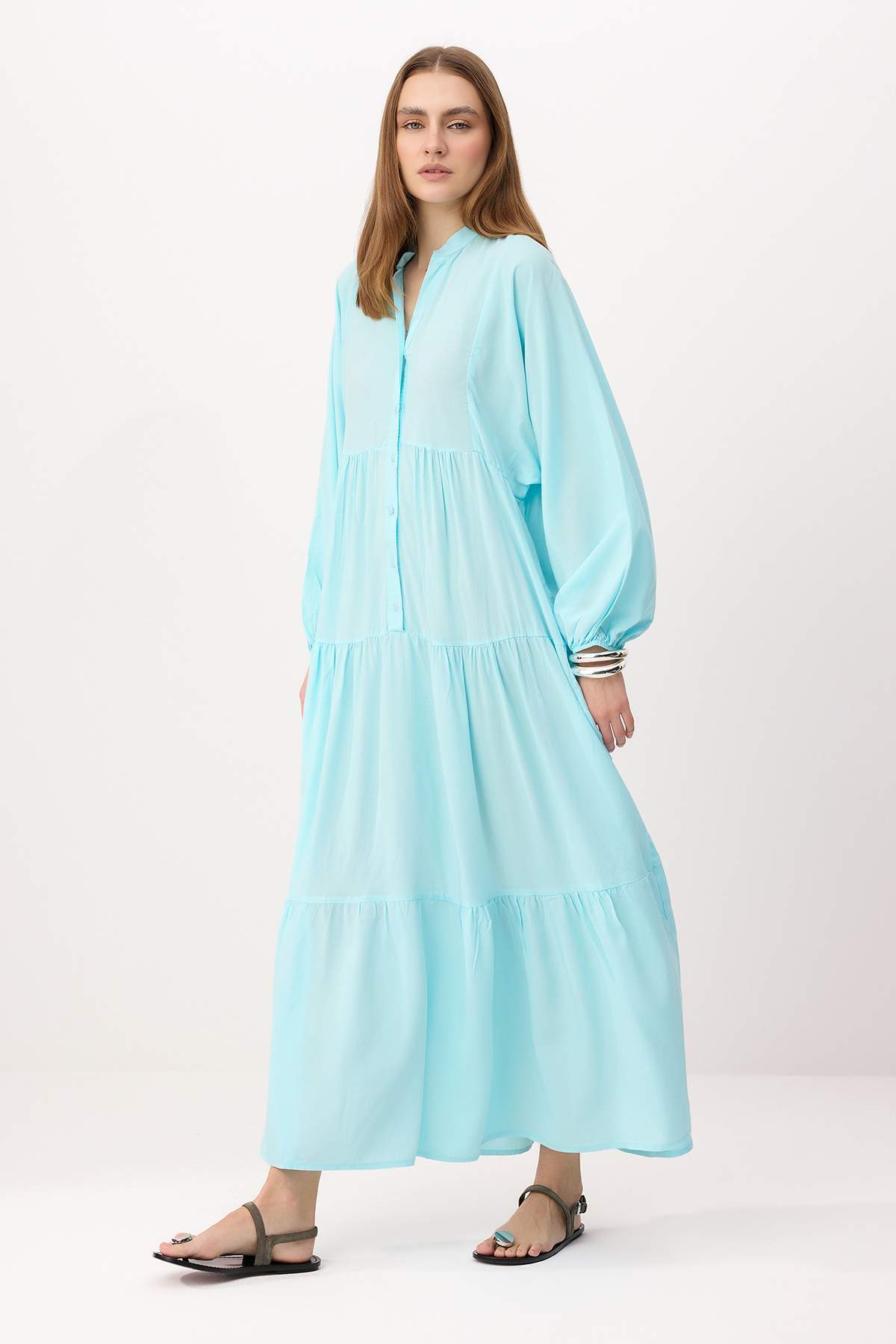 Trendyol Modest Mintfarbenes Viskose-Webkleid TCTSS24EB00221