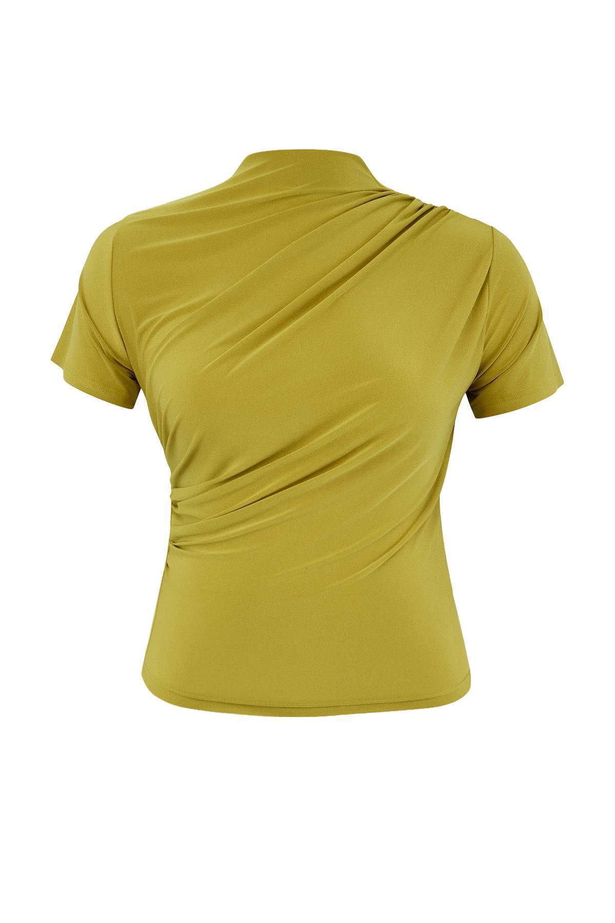 Trendyolmilla Curve Yağ Yeşil Dik Yaka Büzgülü Sandy Örme Büyük Beden Bluz TBBAW26AF00053