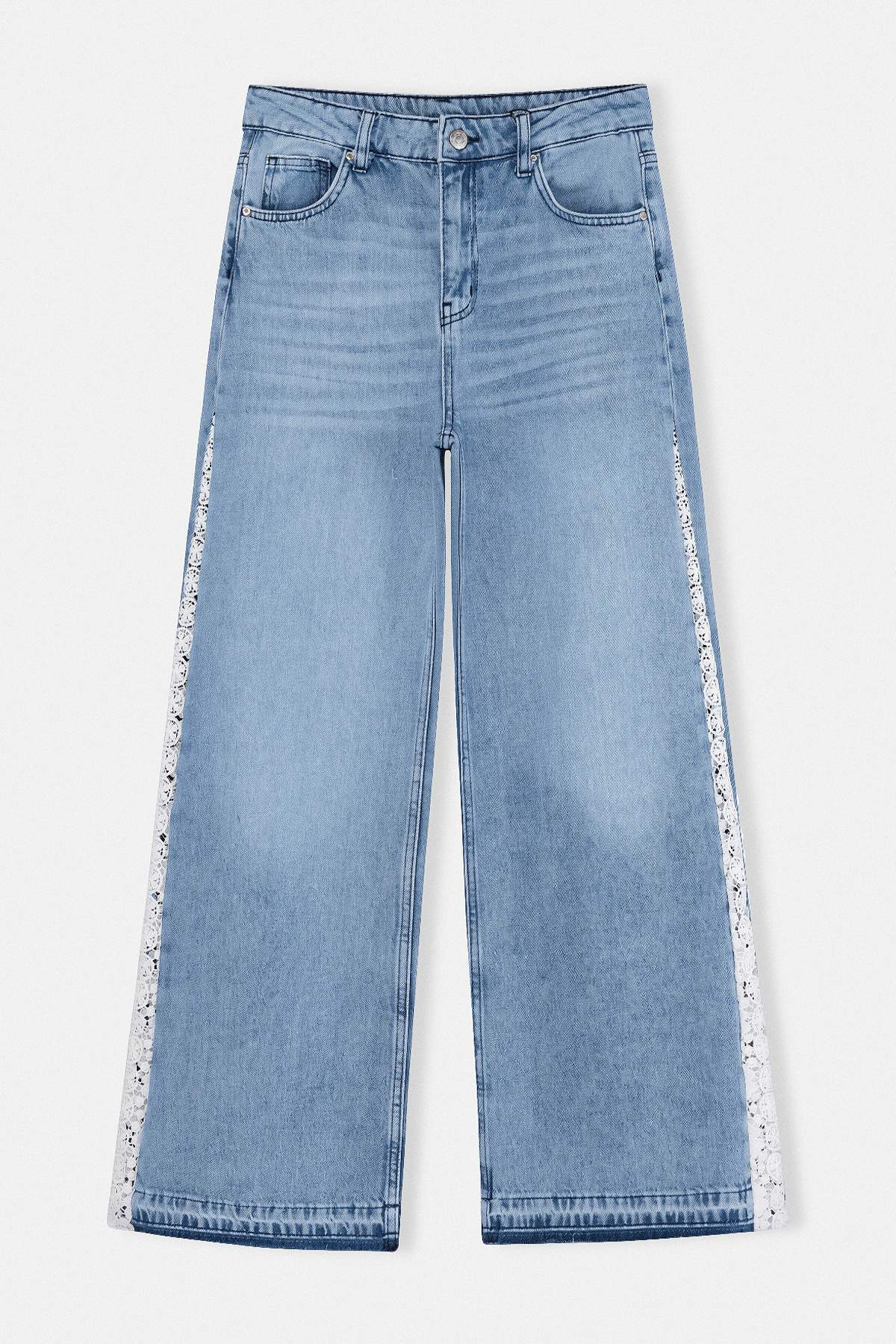 Trendyolmilla  Mavi DÖKÜMLÜ Yüksek Bel %100 Pamuk Wide Leg Jeans TWOSS26JE00229 - Görsel 5