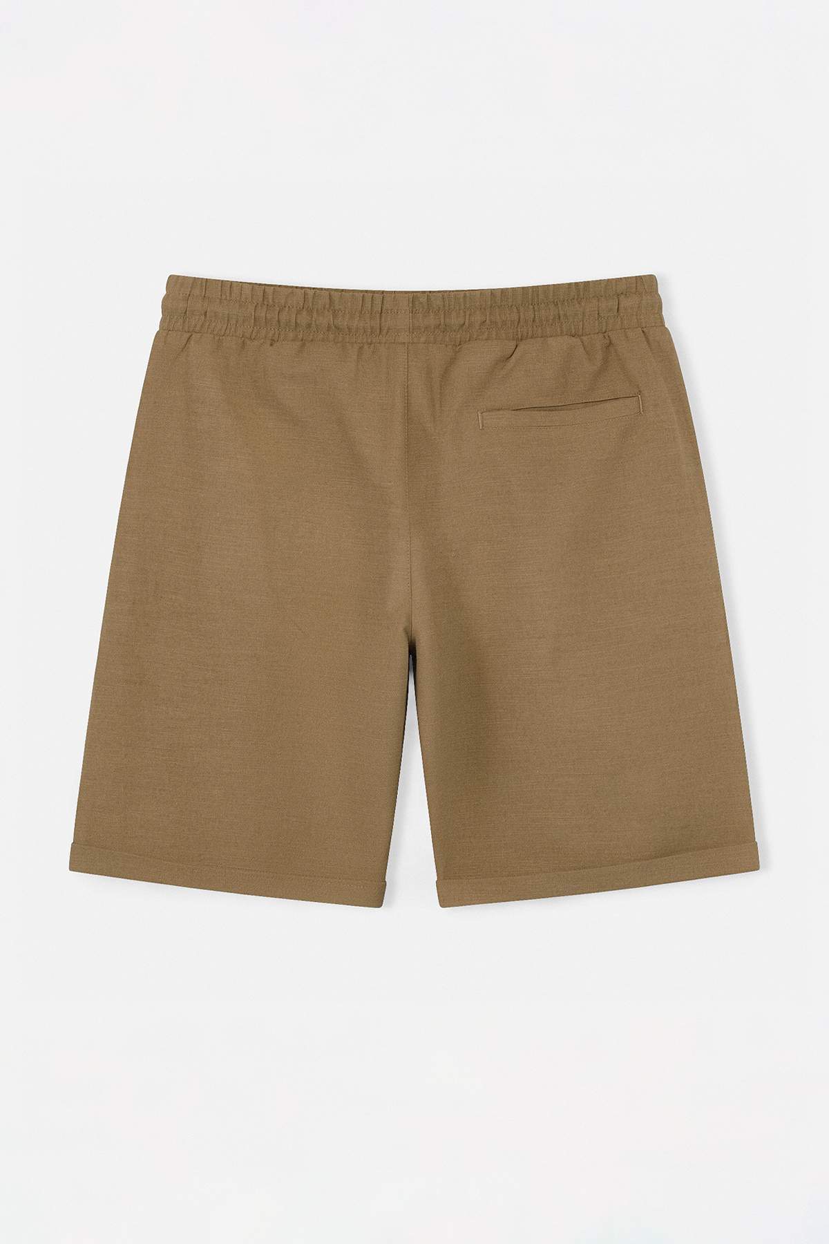 Trendyolmilla  Vizon Beli Lastikli Keten Görünümlü %100 Pamuk Dokuma Erkek Şort & Bermuda TMNSS26SR00008 - Görsel 6