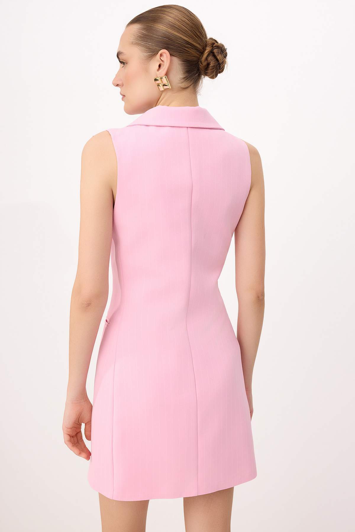 Trendyolmilla  Pembe Çizgili Kısa / Mini Dokuma Elbise TWOAW26EL00120 - Görsel 4