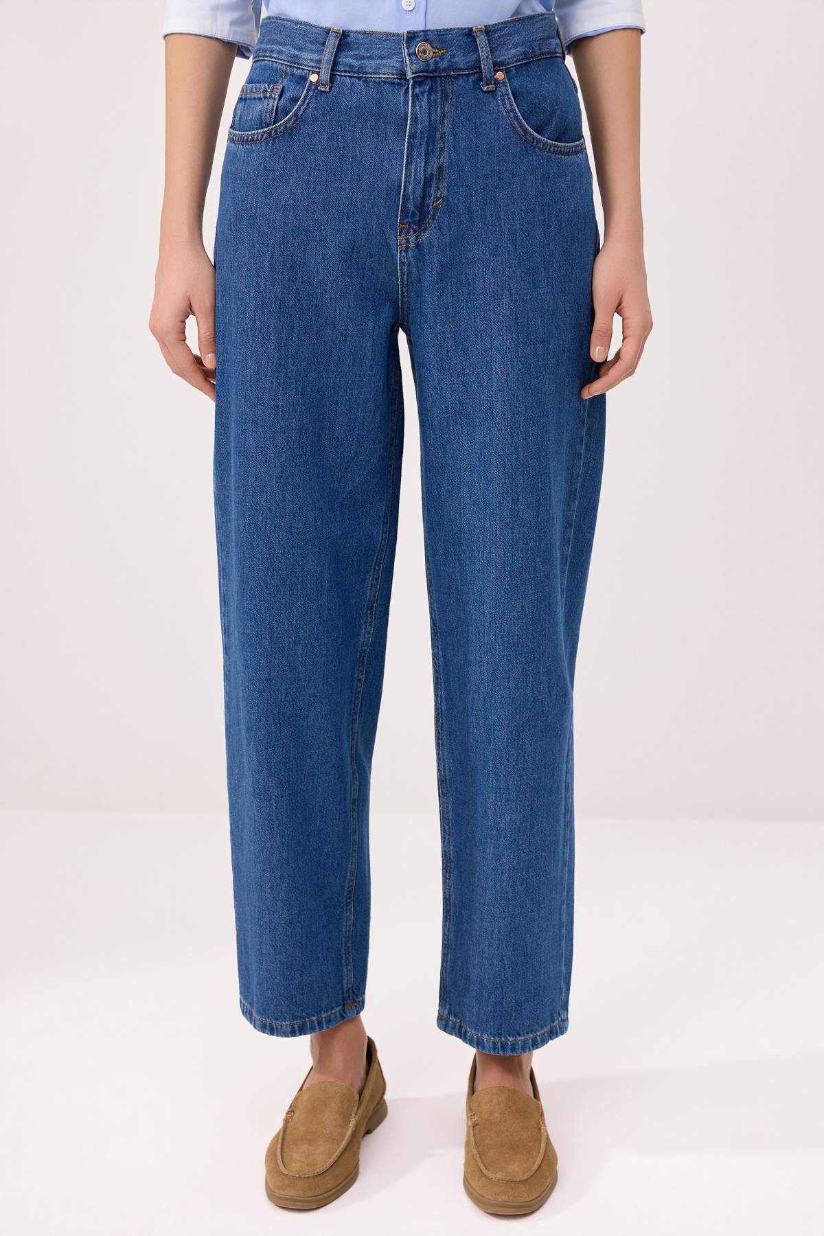 Trendyolmilla  Mavi %100 Pamuk Yüksek Bel Barrel Jeans TWOSS26JE00261 - Görsel 3