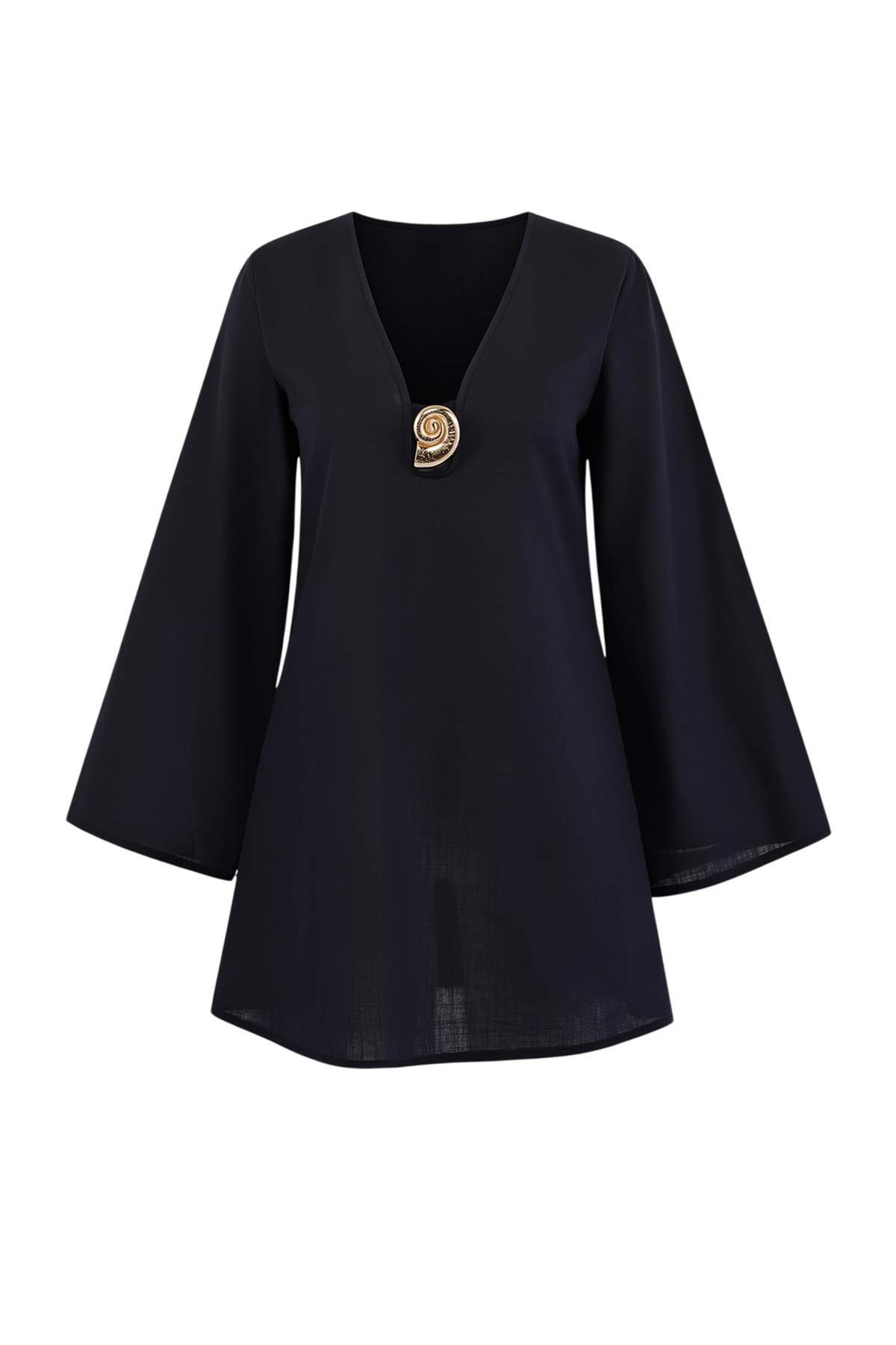 Trendyolmilla  Siyah Dokuma Döküm Aksesuarlı Plaj Mini Elbise TBESS24EL00020 - Görsel 5