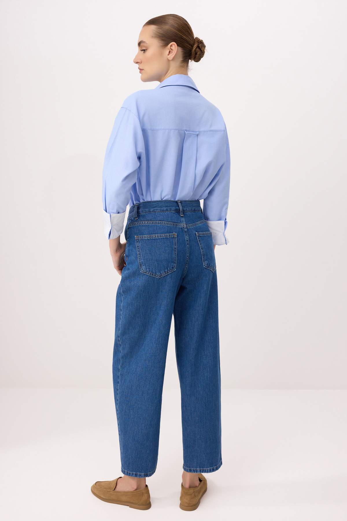 Trendyolmilla  Mavi %100 Pamuk Yüksek Bel Barrel Jeans TWOSS26JE00261 - Görsel 4