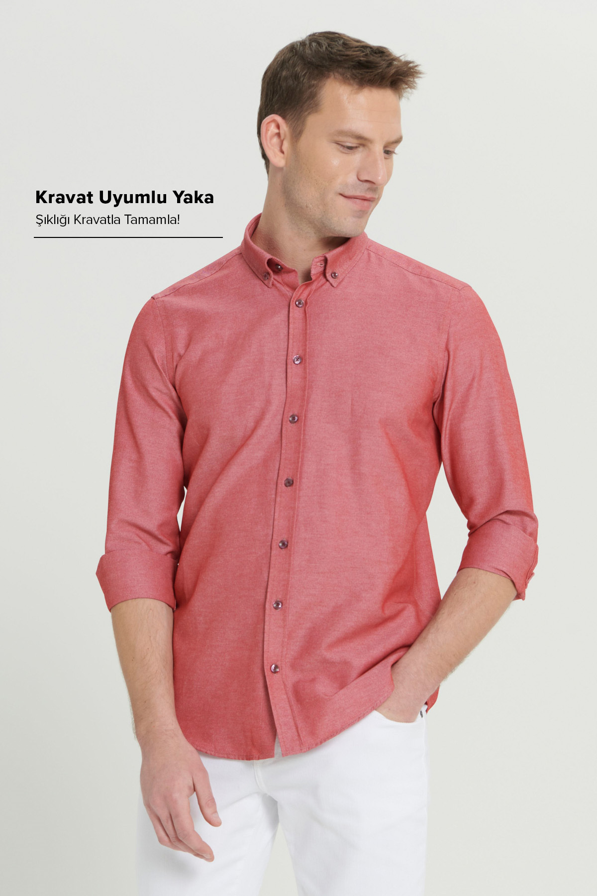 Men's Oxford Easy Iron Cotton Sweatproof Shirt Burgundy Buttoned Collar Slim Fit Slim Fit