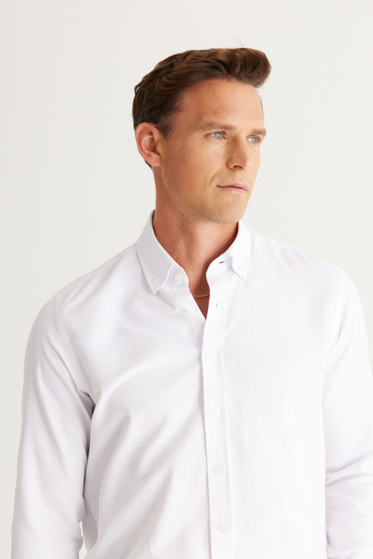 AC&Co / Altınyıldız Classics  Erkek Beyaz Kolay Ütülenebilir Slim Fit Dar Kesim Oxford Düğmeli Yaka Armürlü Pamuklu Gömlek - Görsel 6