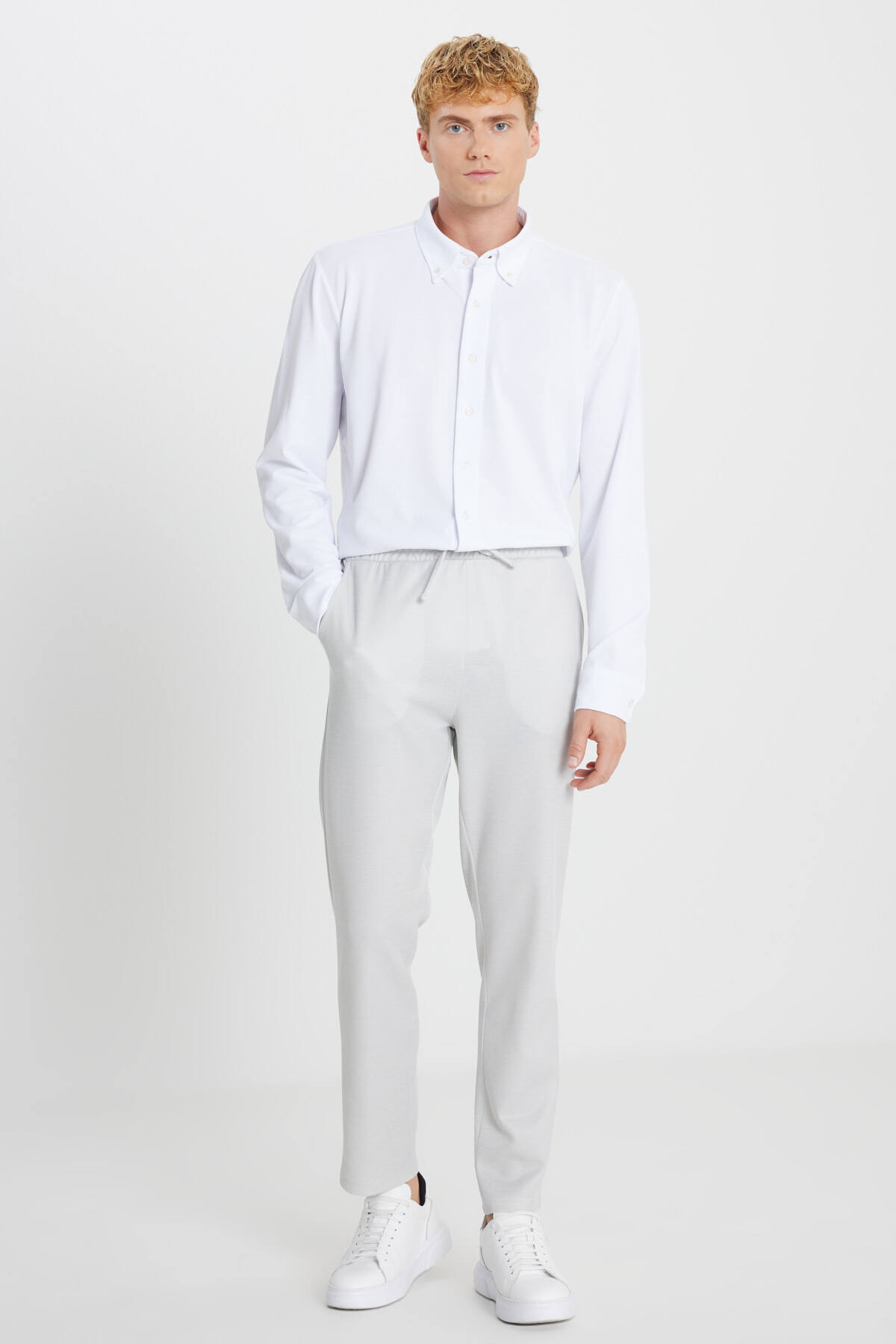 AC&Co / Altınyıldız Classics Erkek Gri Pamuklu Standart Fit Normal Kesim Beli Bağlamalı Yan Cepli Eşofman Altı görsel 5