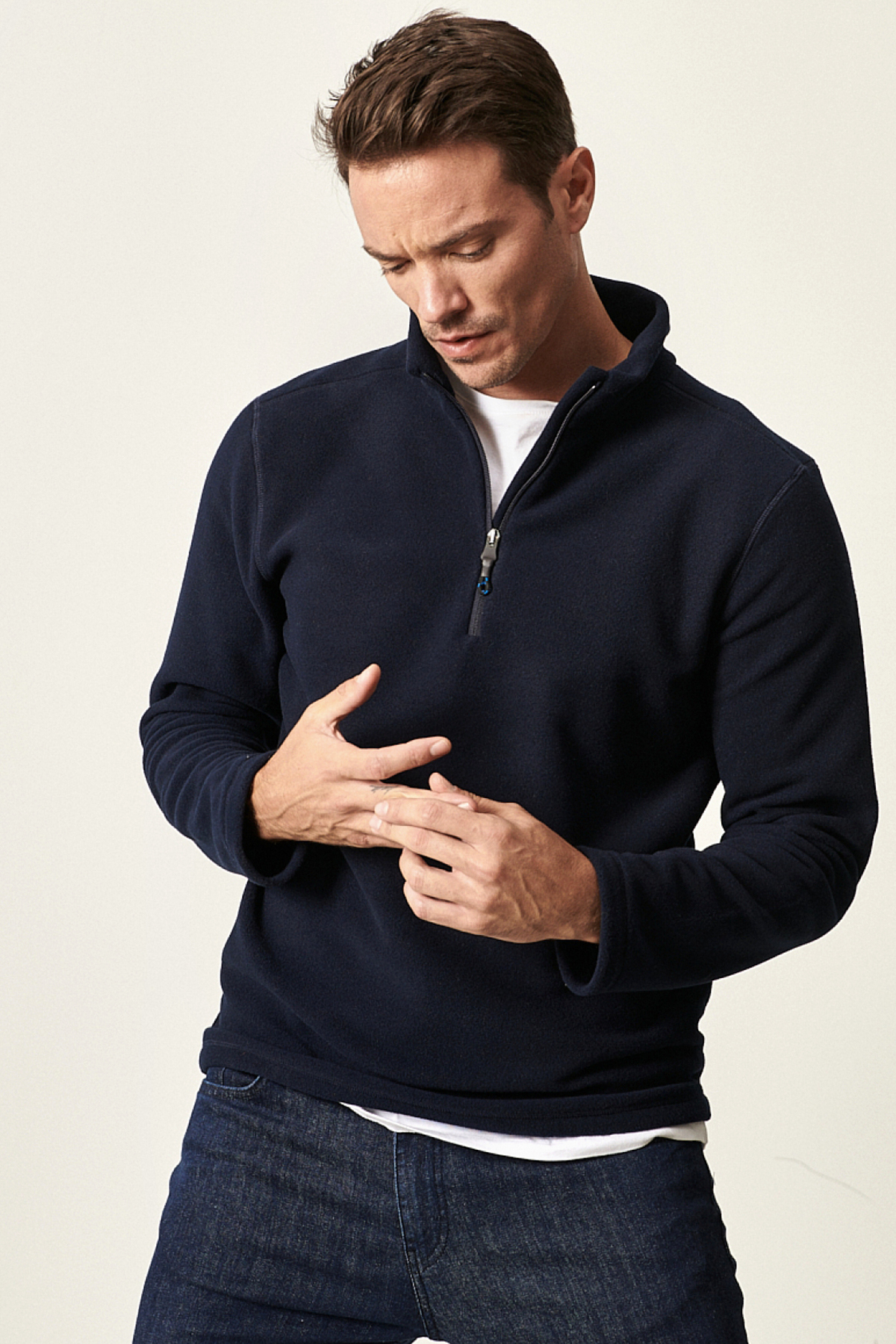 AC&Co / Altınyıldız Classics Erkek Lacivert Anti-pilling Tüylenme Yapmayan Standart Fit Bato Yaka Soğuk Geçirmez Polar Sweatshirt görsel 8