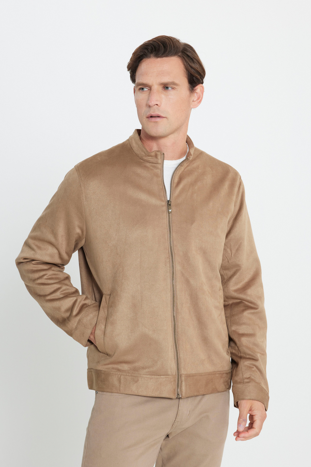 AC&Co / Altınyıldız Classics  Erkek Bej Standart Fit Normal Kesim Dik Yaka Süet Ceket Mont - Görsel 7