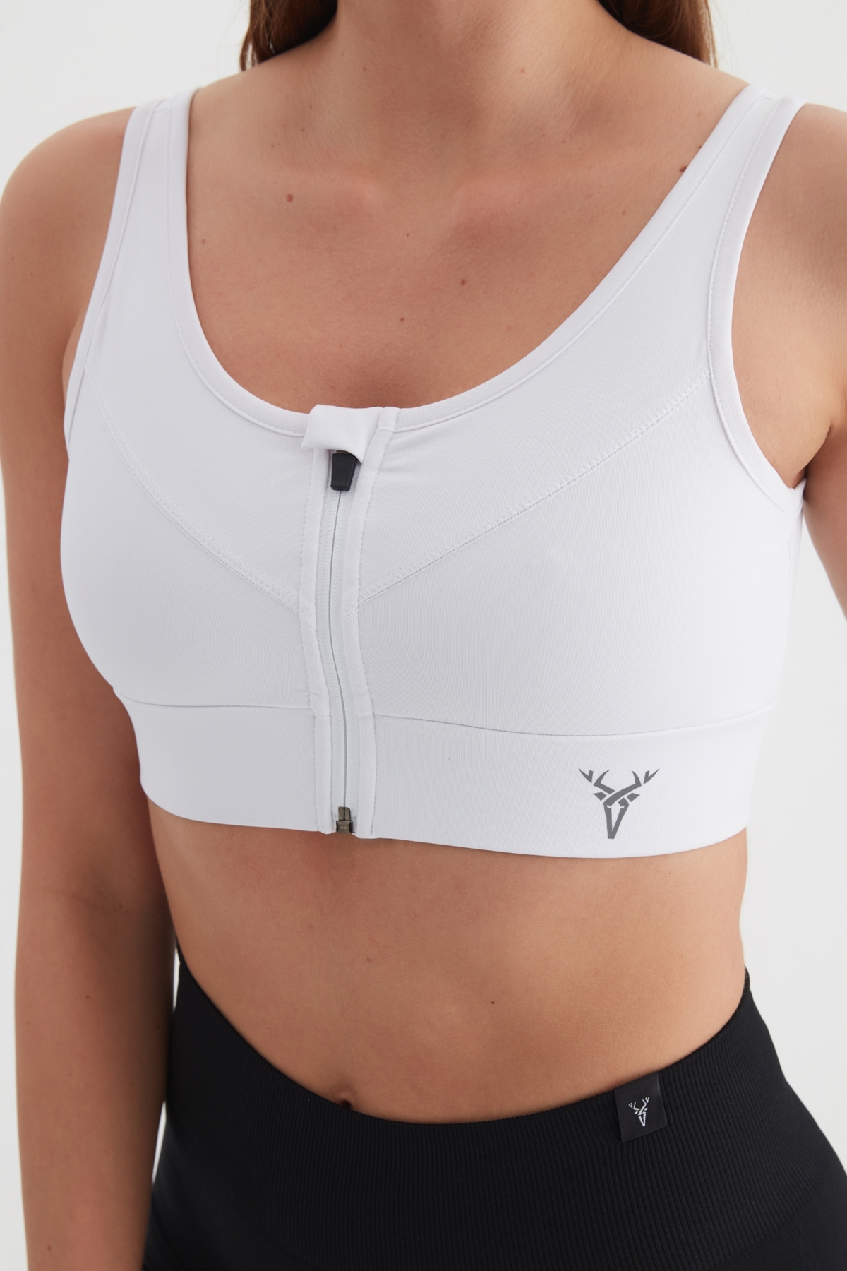 cervus Spor Büstiyer Fermuar Detaylı Crop Top Beyaz görsel 4