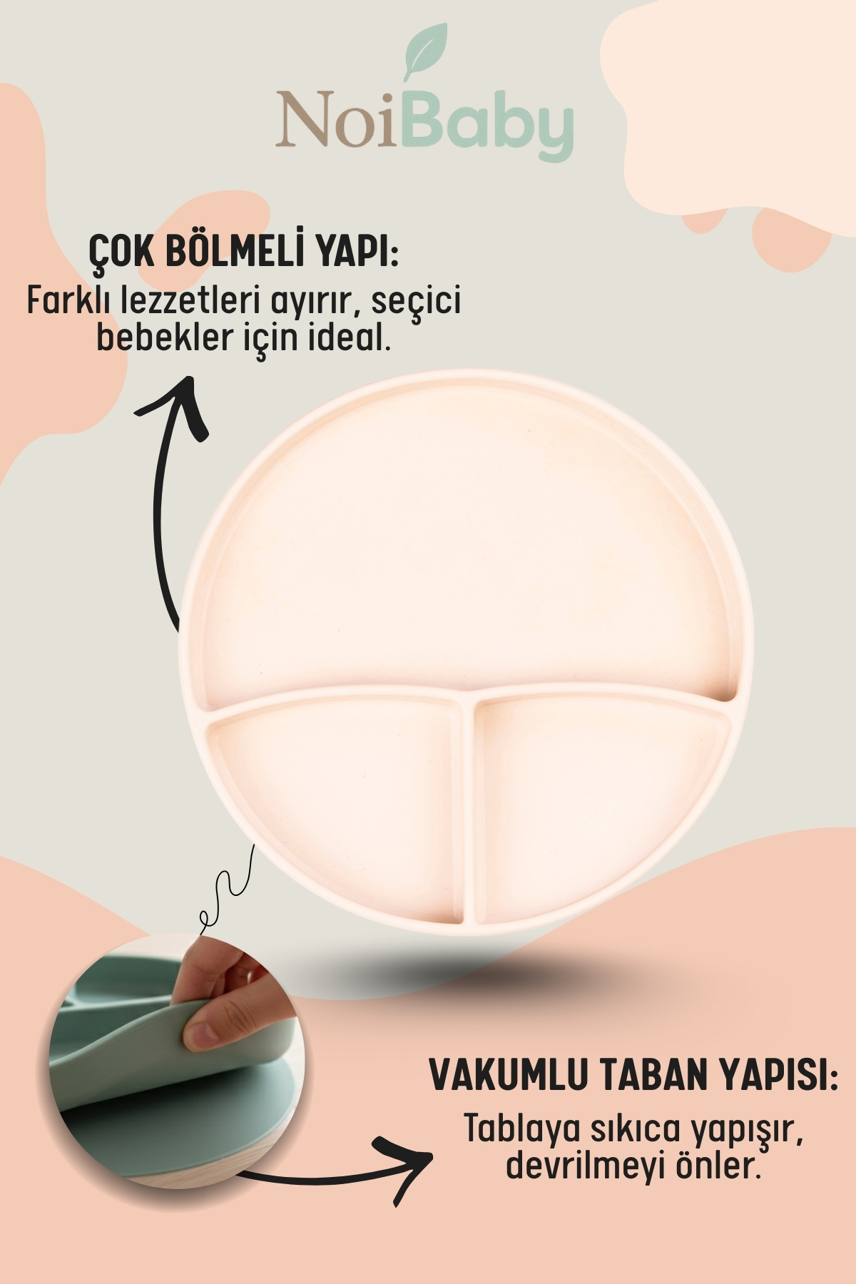 Genel Markalar Krem 3’lü Silikon Yemek Seti – Önlük + Diş Kaşıyıcılı Kaşık + Vakumlu Tabak fotoğrafı 3 (önizleme)
