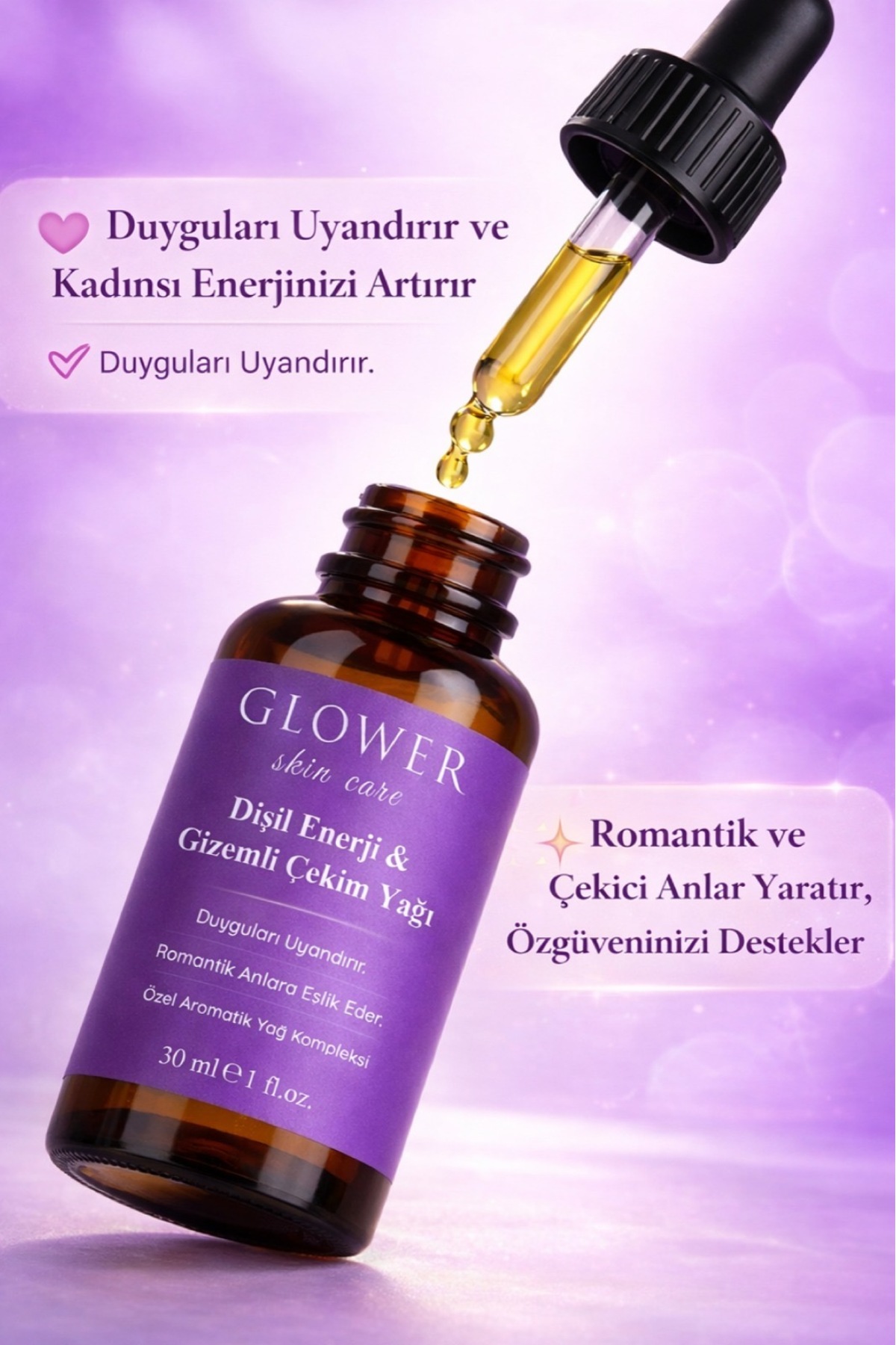 GLOWER SKİN CARE DİŞİL ENERJİ VE GİZEMLİ ÇEKİM YAĞI i.stek A.rttırıcı u.yarıcı 30 ml
