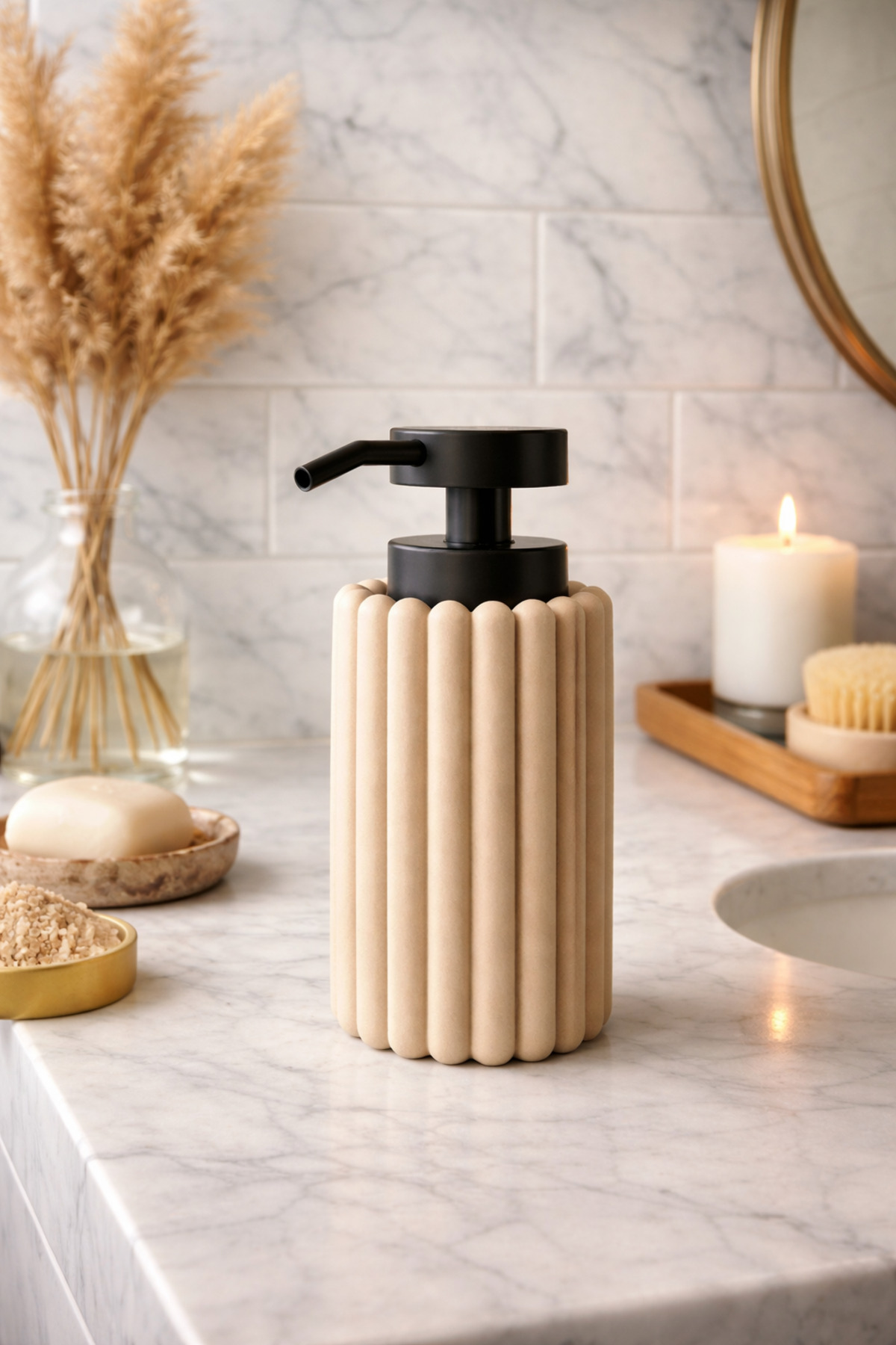 Modern Striped Design Stone Look Soap Dish-Water Resistant Matte Black Hood