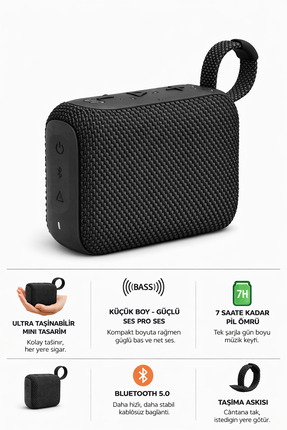 TARÇIN Mini Taşınabilir Bluetooth Hoparlör - Çok Renkli LED Işıklı Yüksek Ses...