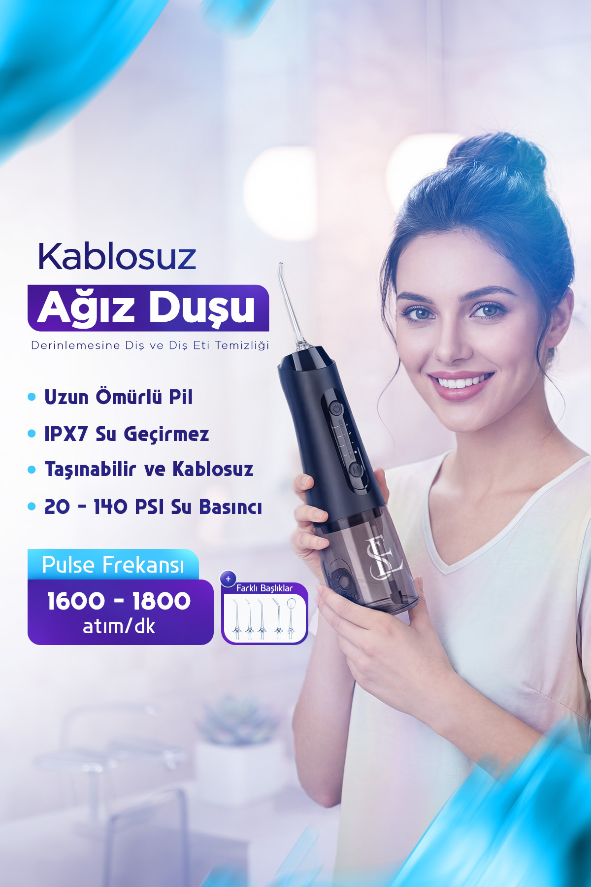 EN SİGA Kablosuz IPX7 Ağız Duşu Diş Temizleme Cihazı Şarjlı Su