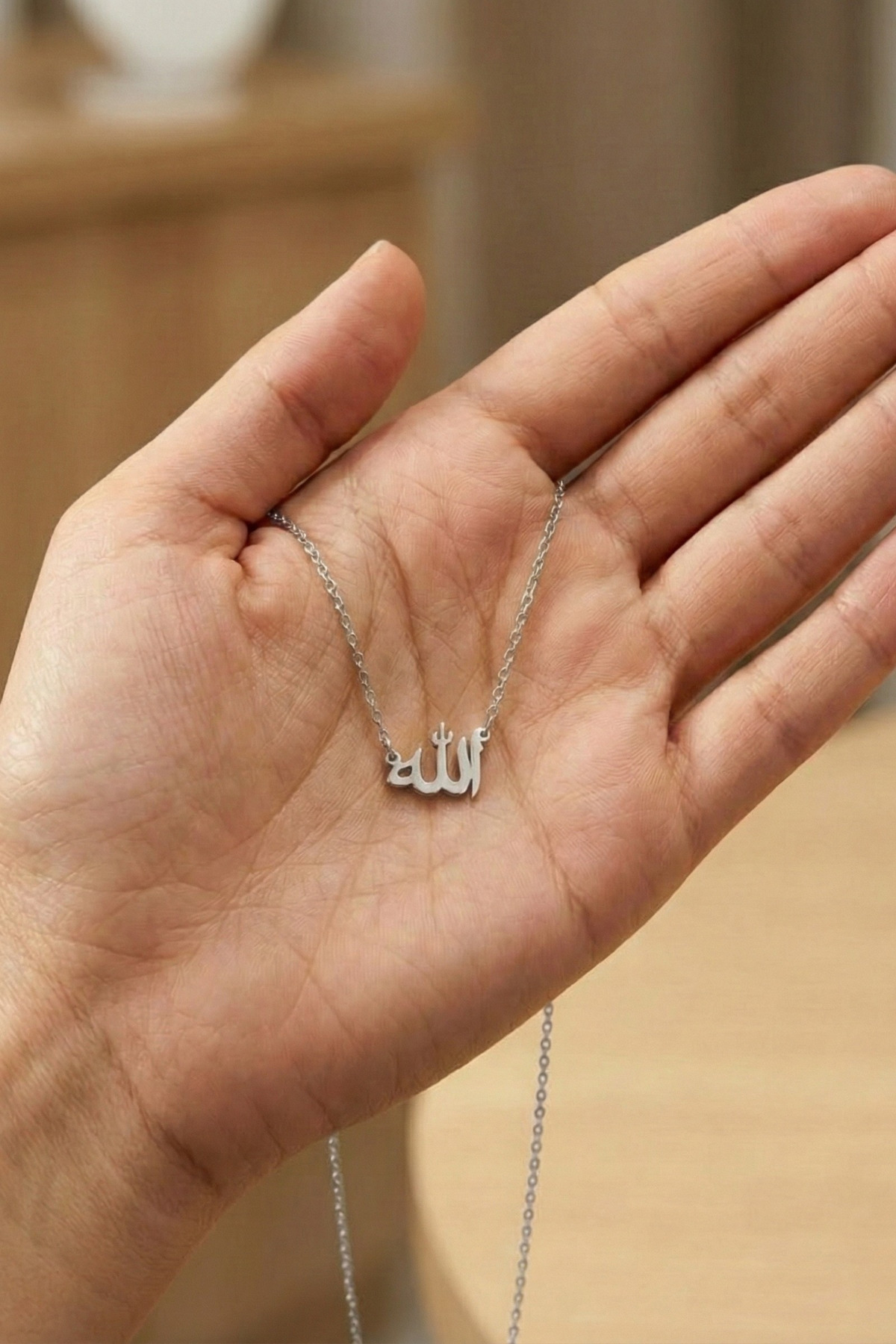 neshely jewelry 925 Ayar Gümüş Charmlı (Kolye Ucu) Allah Yazılı Gümüş Kolye görsel 3