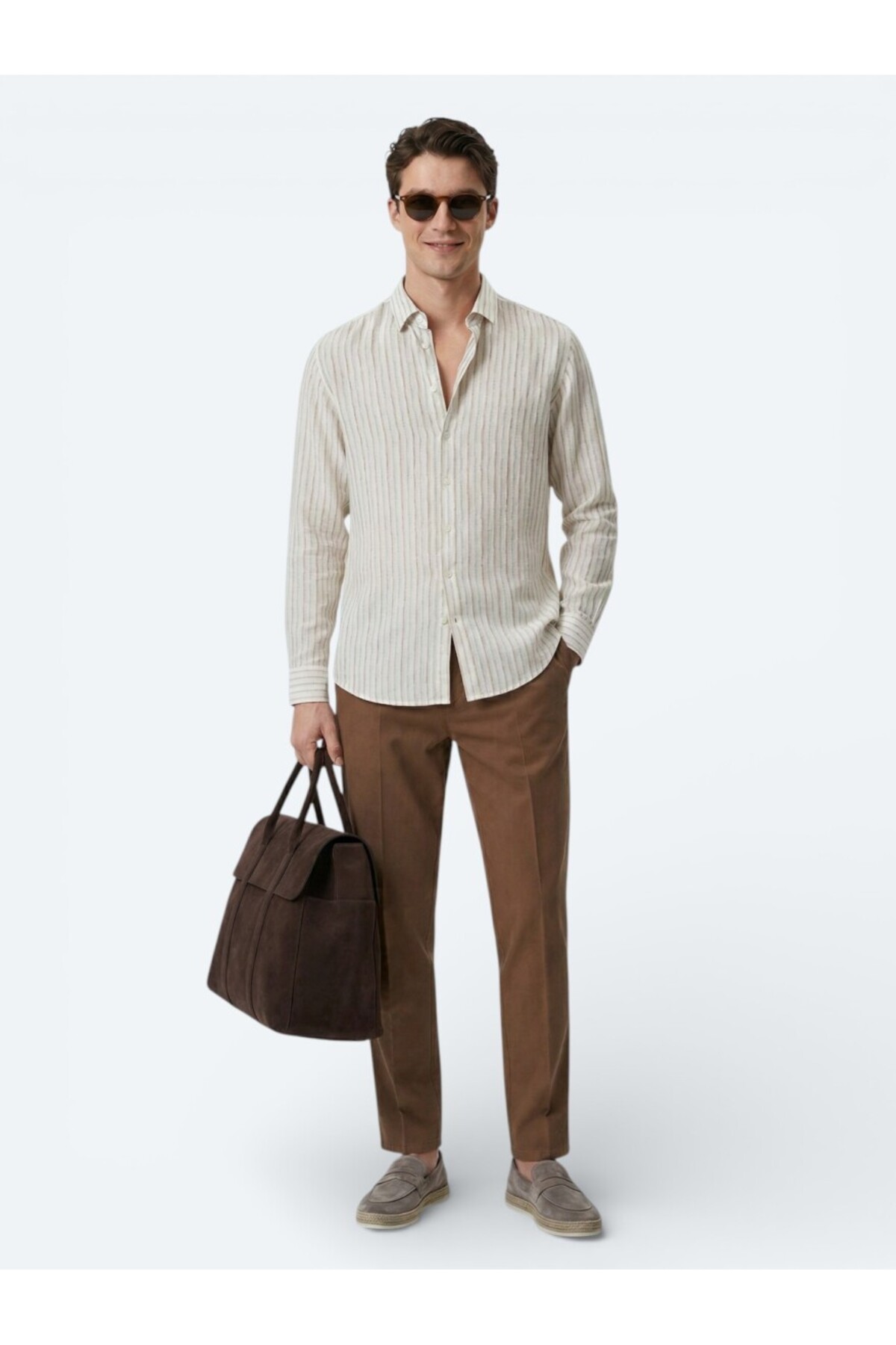 Kip  Bej Baskılı Regular Fit Dokuma Casual Gömlek - Görsel 3