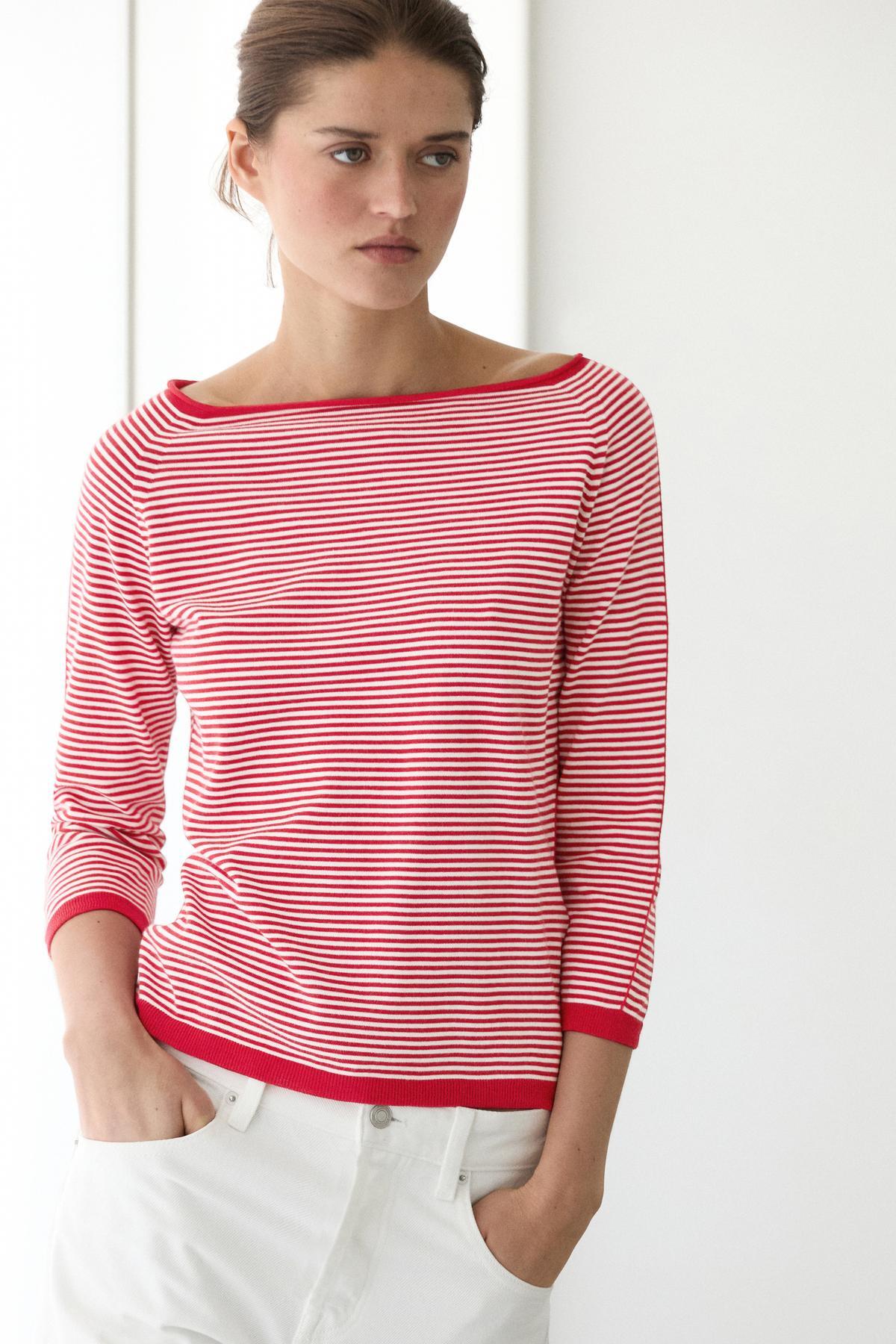 Massimo Dutti  Pamuklu çizgili triko kazak - Görsel 2