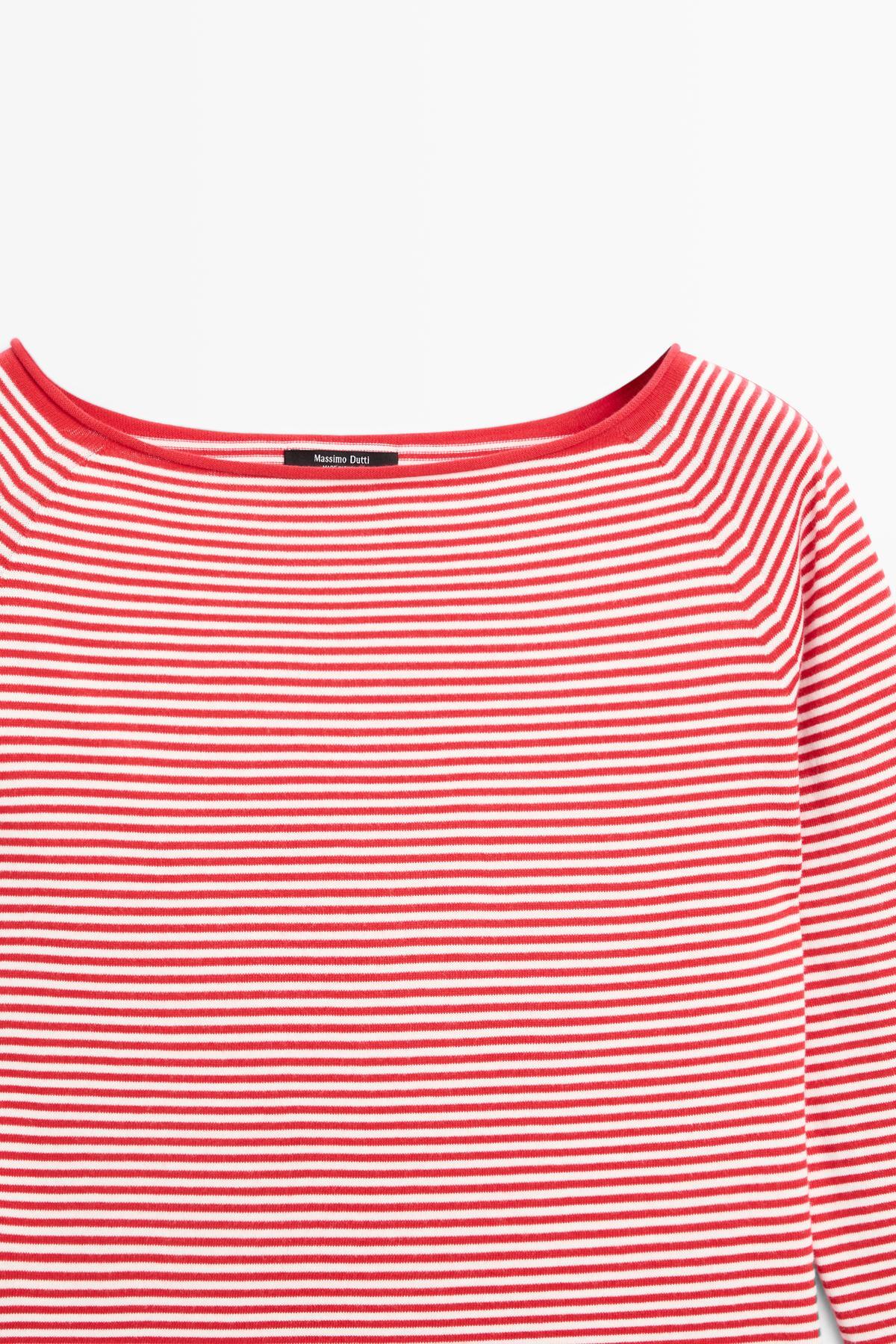 Massimo Dutti  Pamuklu çizgili triko kazak - Görsel 6