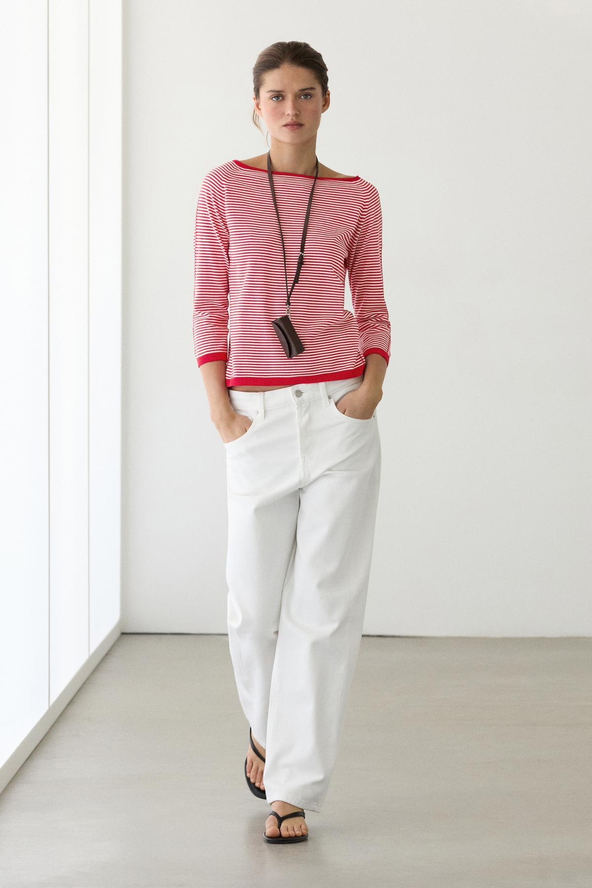 Massimo Dutti  Pamuklu çizgili triko kazak