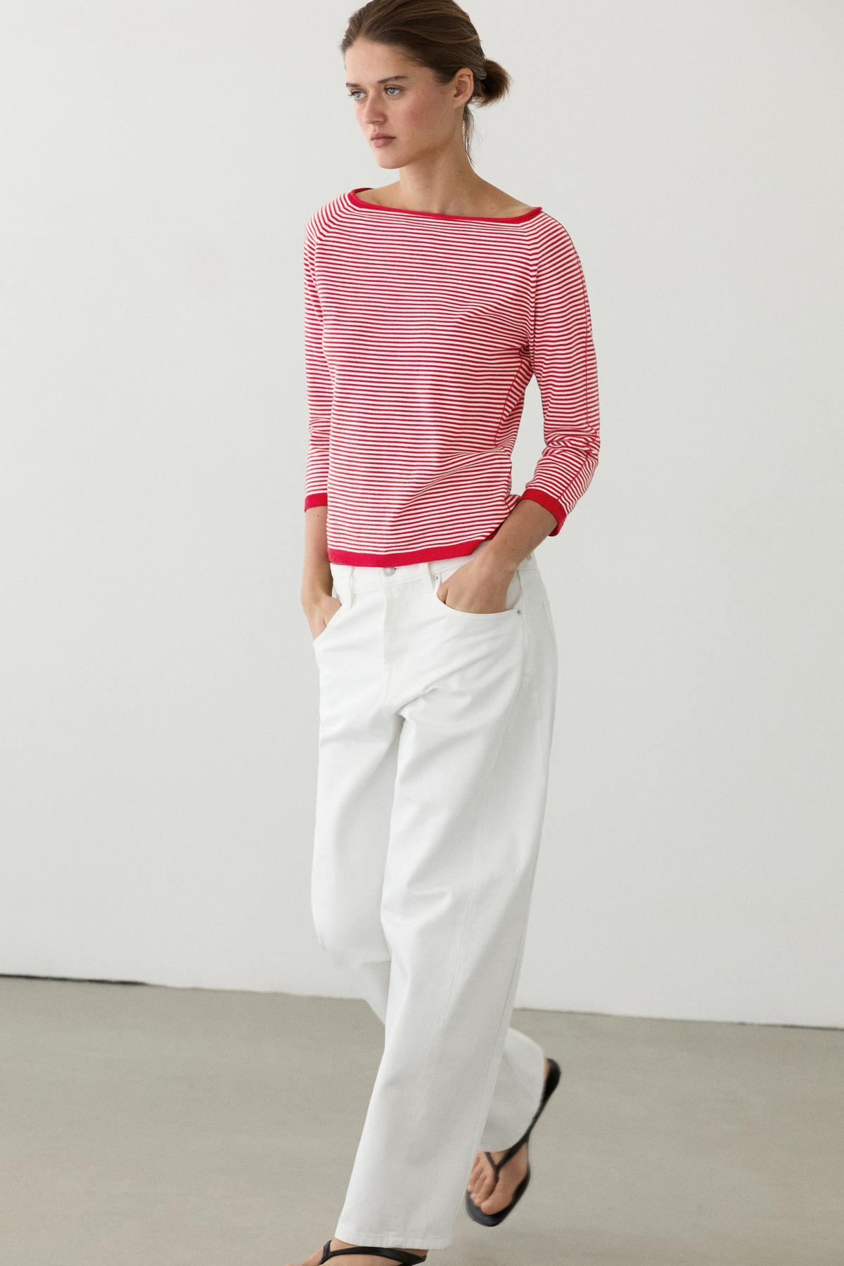 Massimo Dutti  Pamuklu çizgili triko kazak - Görsel 3