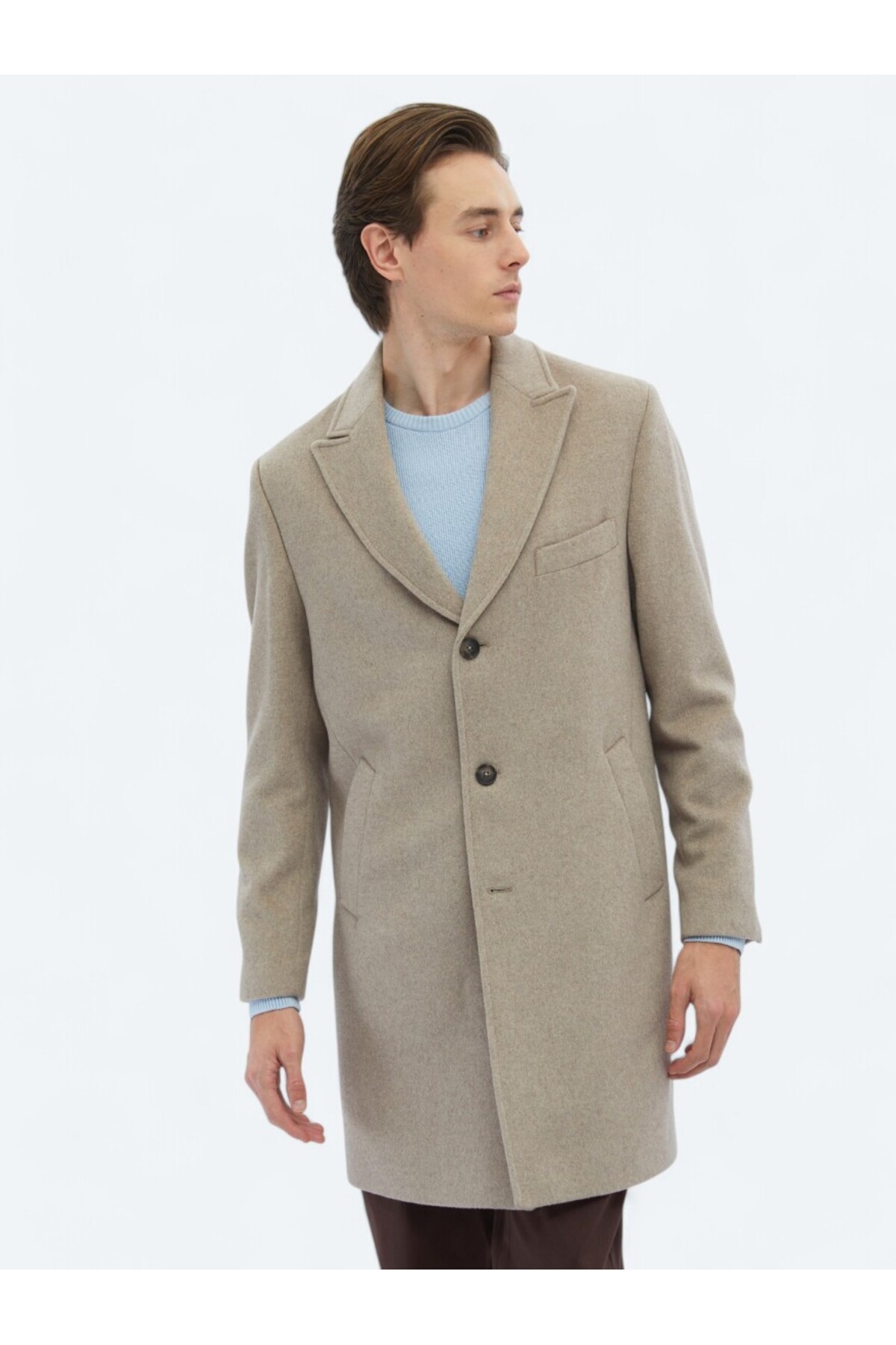 Kip  Vizon Regular Fit Kruvaze Yaka Klasik Dokuma Palto - Görsel 4