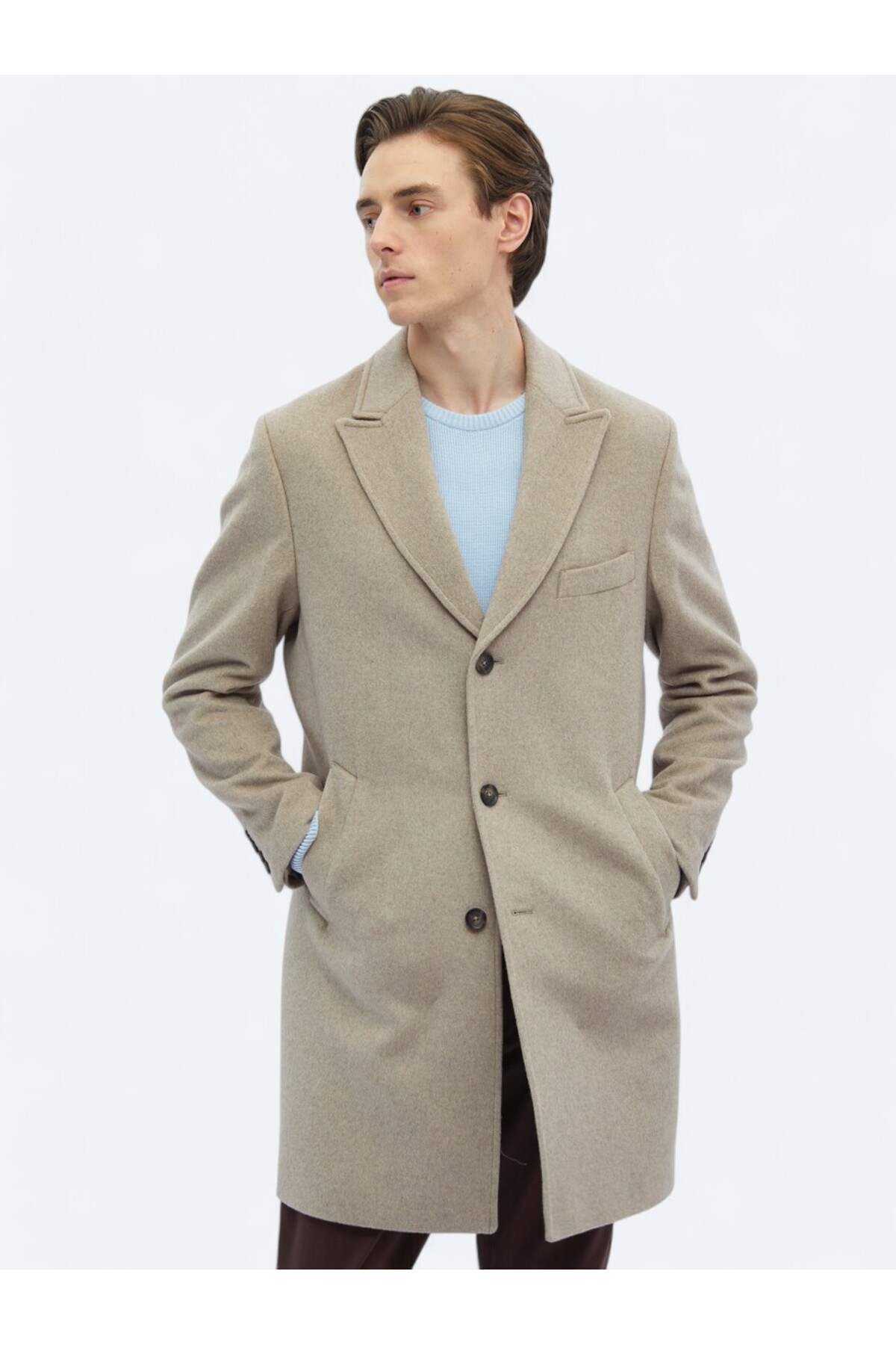 Kip  Vizon Regular Fit Kruvaze Yaka Klasik Dokuma Palto - Görsel 5