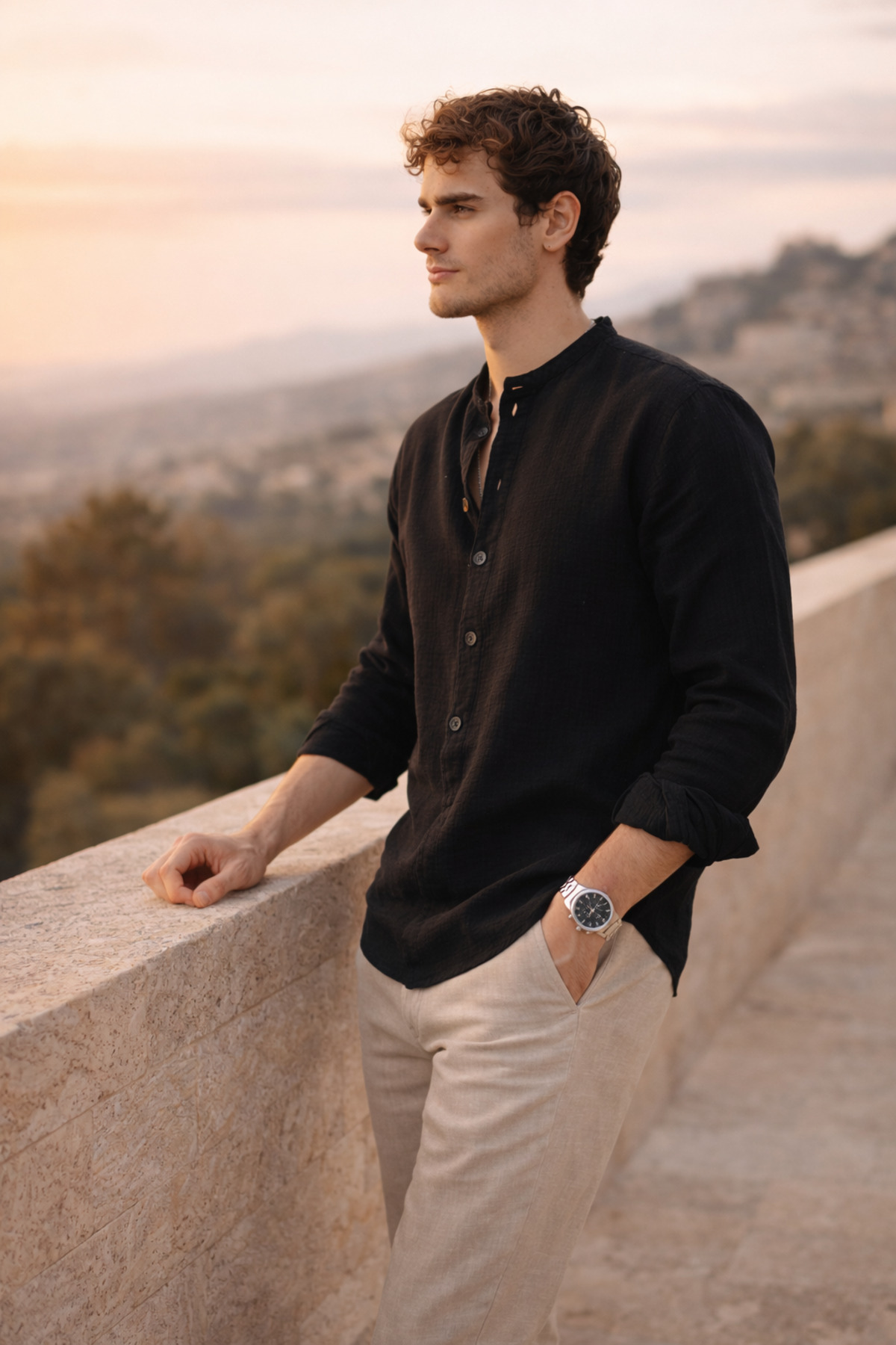 Valiberta  Hafif ve Nefes Alabilir Erkek Müslin Yarım Pat Hakim Yaka Oversize Gömlek - Siyah - Görsel 7