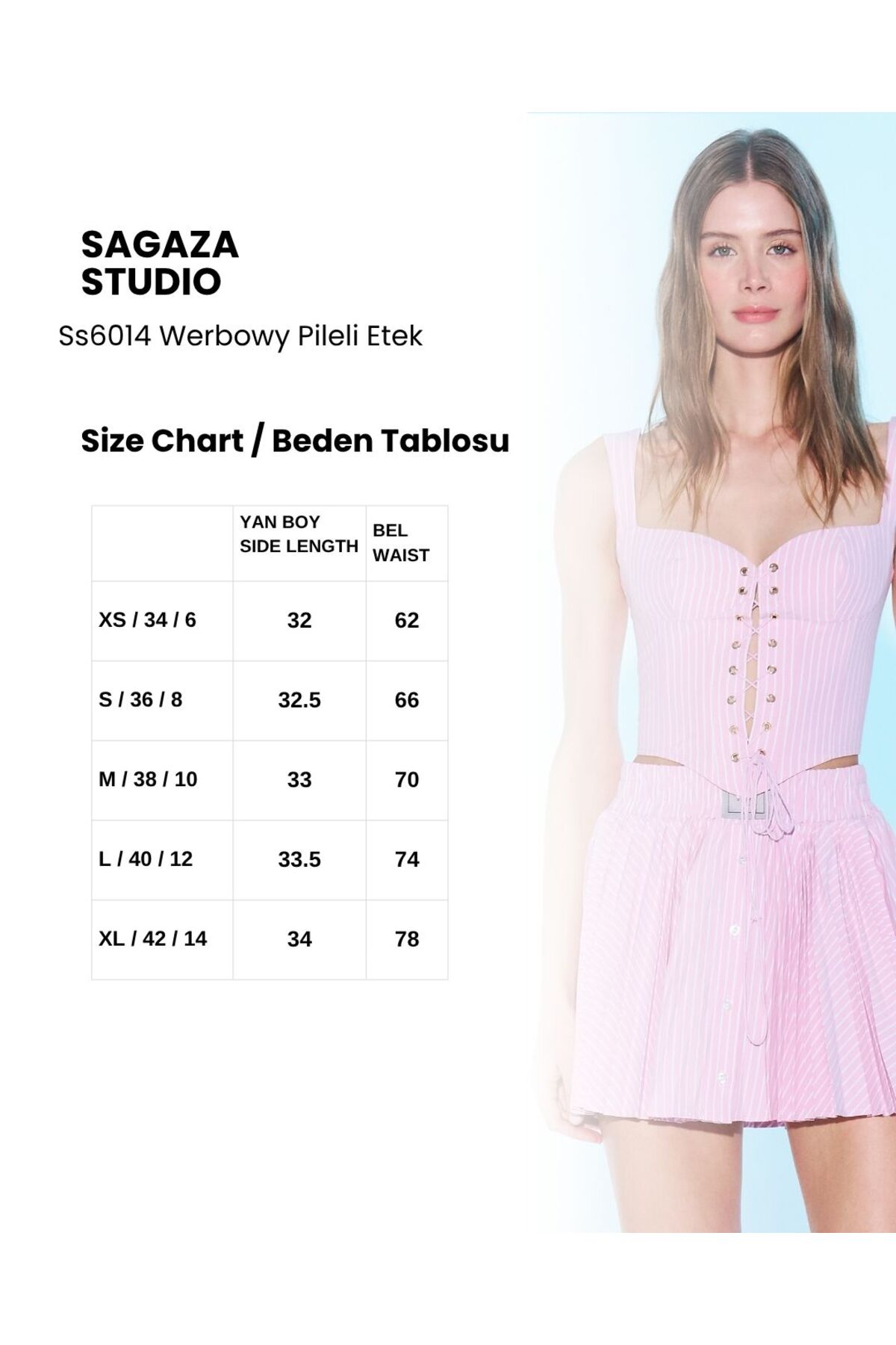 Sagaza Studio  SS6014 Önden Düğmeli Pileli Etek - Görsel 4