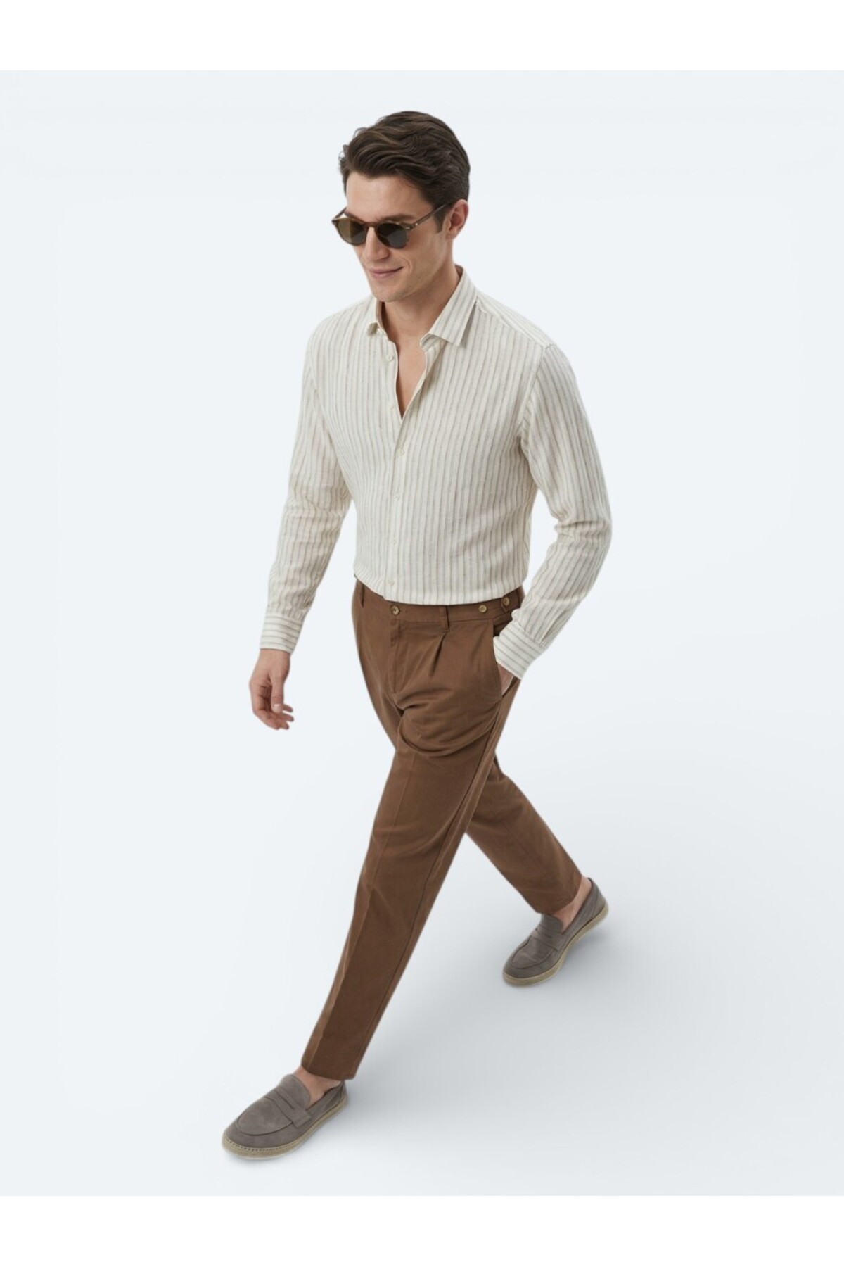 Kip  Bej Baskılı Regular Fit Dokuma Casual Gömlek - Görsel 2