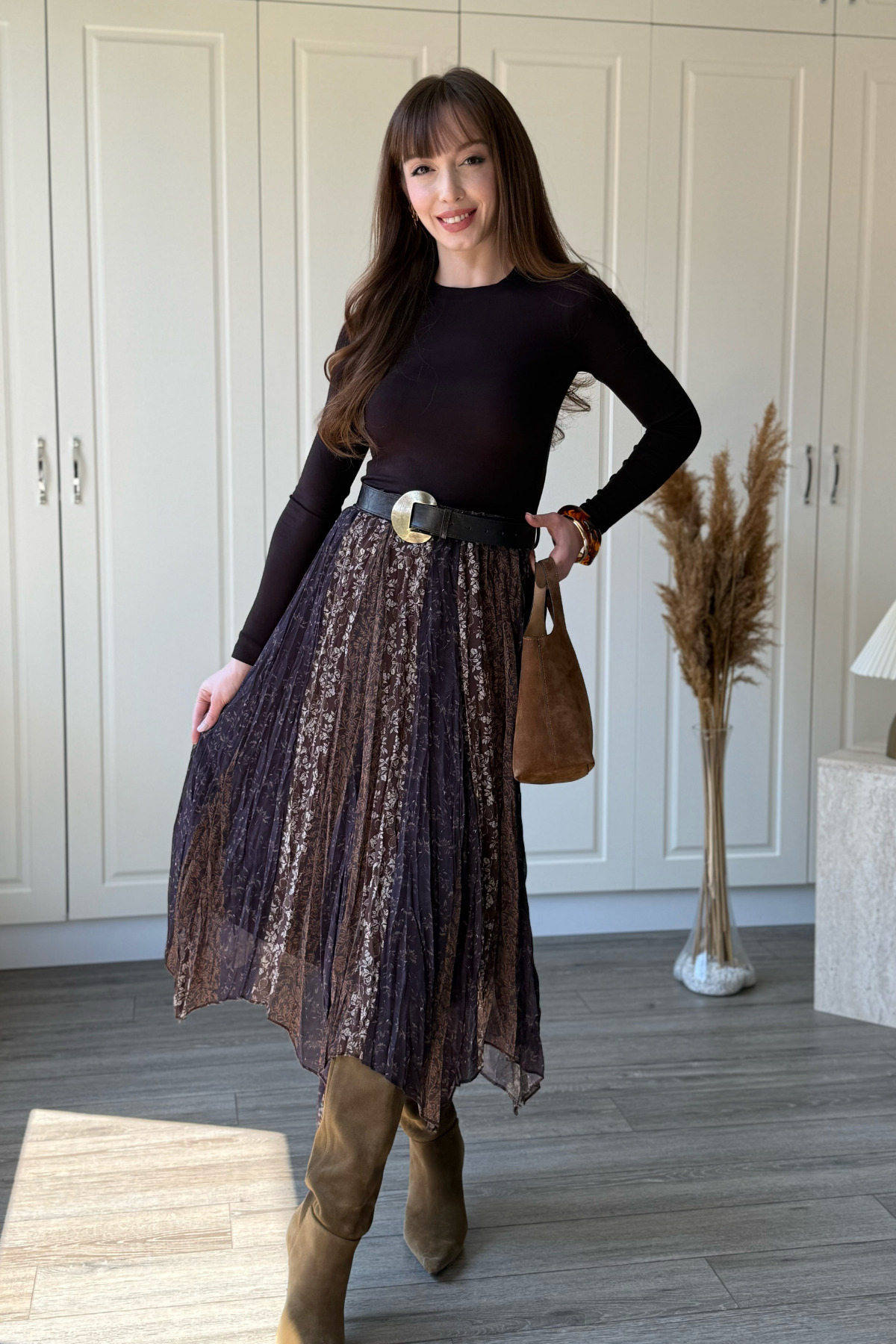 Dilay Gökoğlu Butik  Karışık Desenli Beli Lastikli Asimetrik Midi Etek - Görsel 8