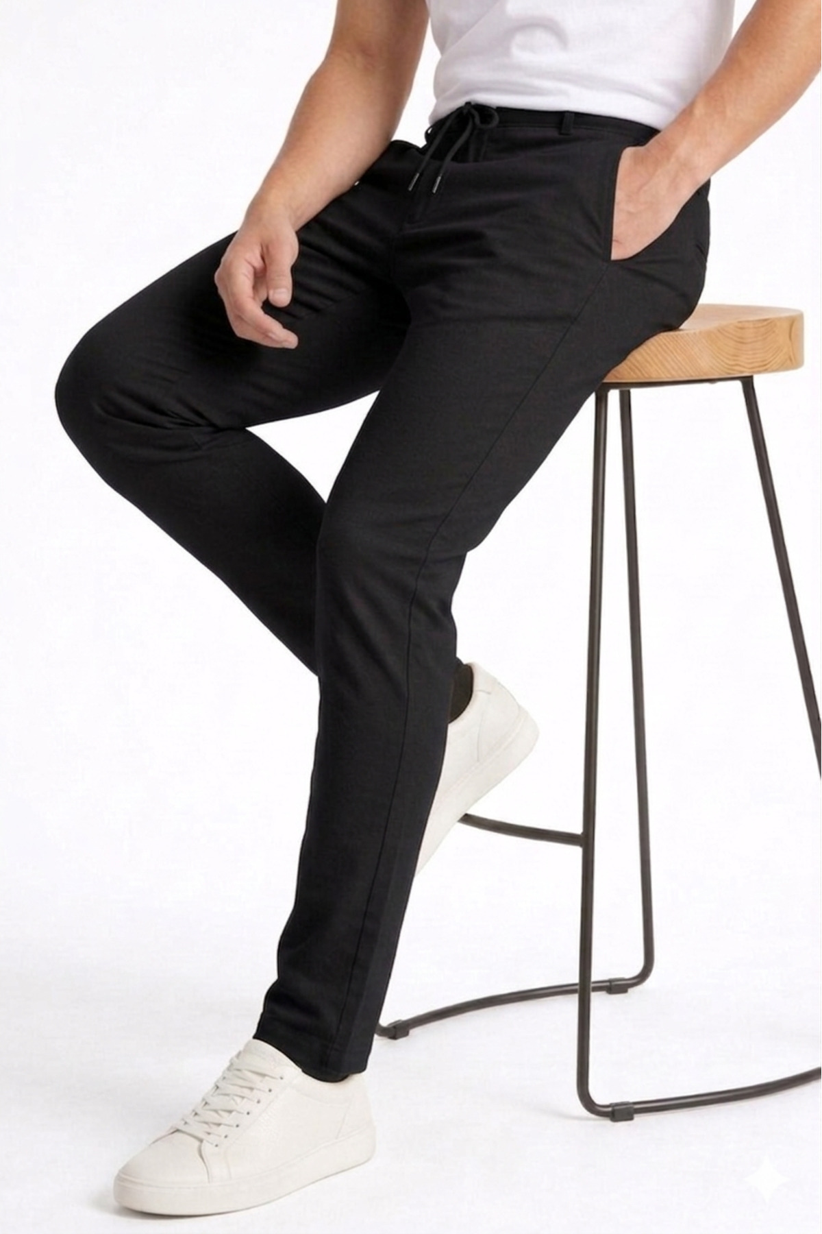 Bürke  Erkek Siyah Renk Bel Lastikli Likralı Esnek Slimfit Pantolon - Görsel 5