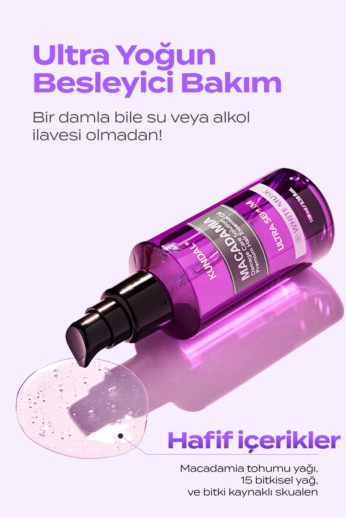Yıpranmış Kuru Saçları Parlatan Onarıcı Serum KUNDAL Macadamia Ultra Hair Serum 100ml(Amber Vanilla) — 8835 — تصویر 6 از 9