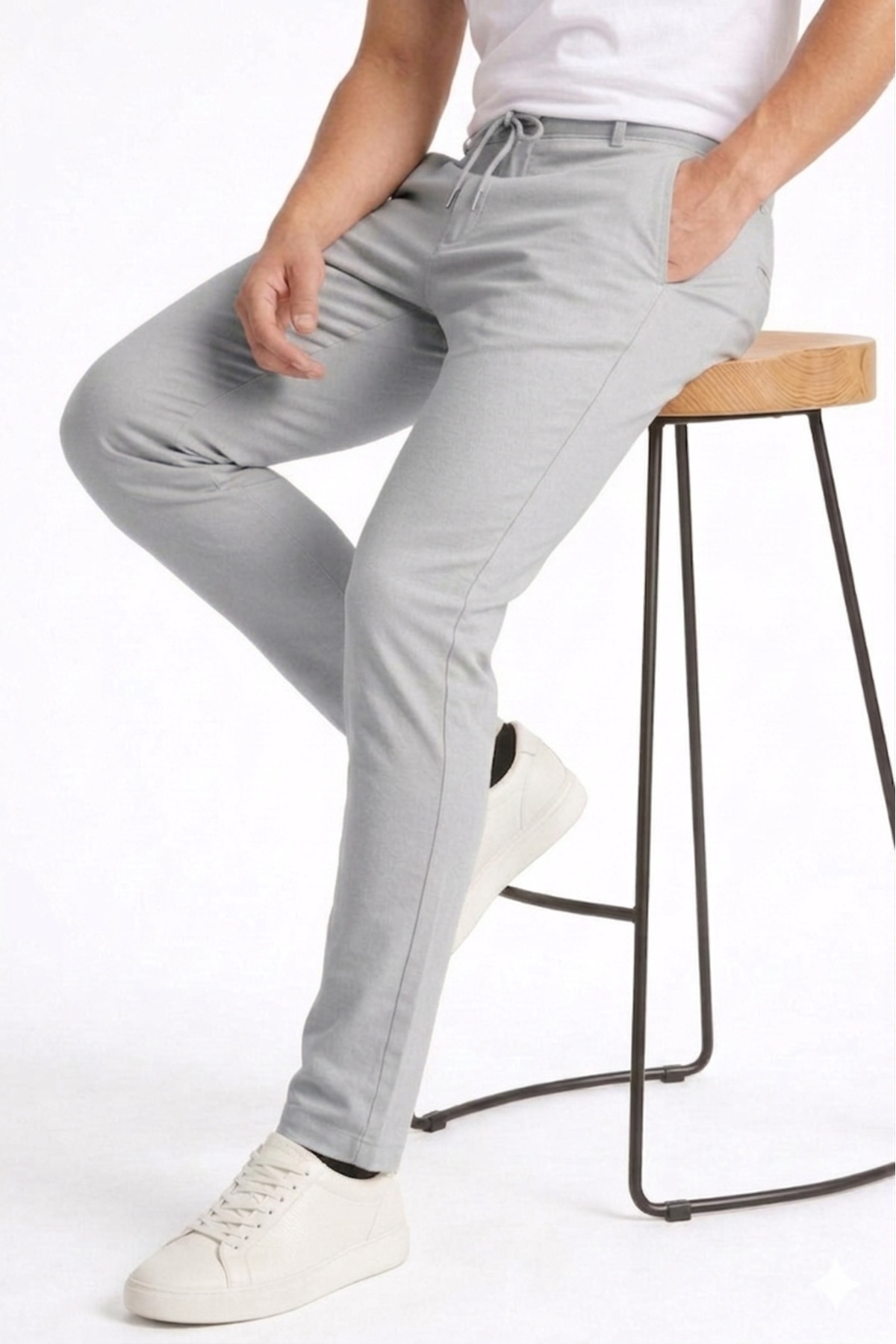 Bürke  Erkek Gri Renk Bel Lastikli Likralı Esnek Slimfit Pantolon - Görsel 5