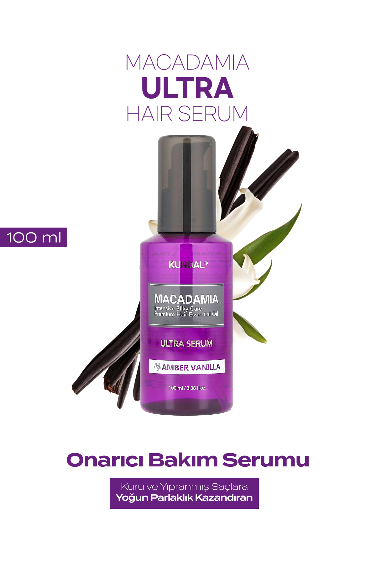Kundal Yıpranmış Kuru Saçları Parlatan Onarıcı Serum KUNDAL Macadamia Ultra Hair Serum 100ml(Amber Vanilla) — 8835