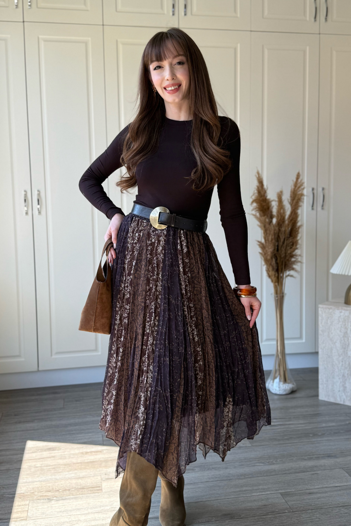 Dilay Gökoğlu Butik  Karışık Desenli Beli Lastikli Asimetrik Midi Etek - Görsel 3