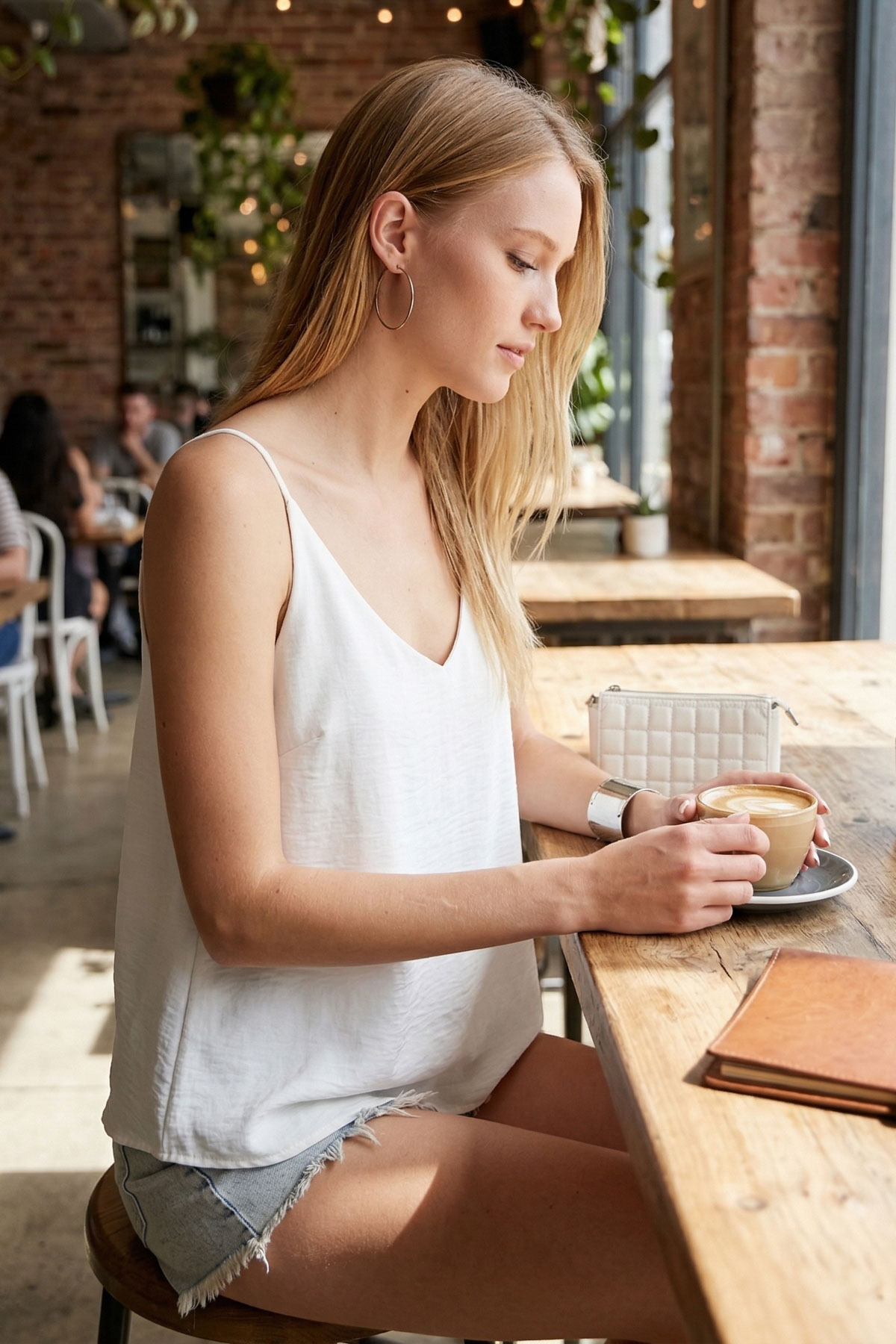 armonika  Kadın Beyaz Keten Görünümlü Askılı Bluz ARM-24Y001064 - Görsel 3