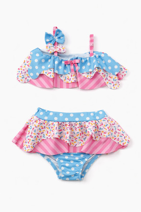 Beniizle Dondurma Desenli Kız Çocuk Bikini Takımı