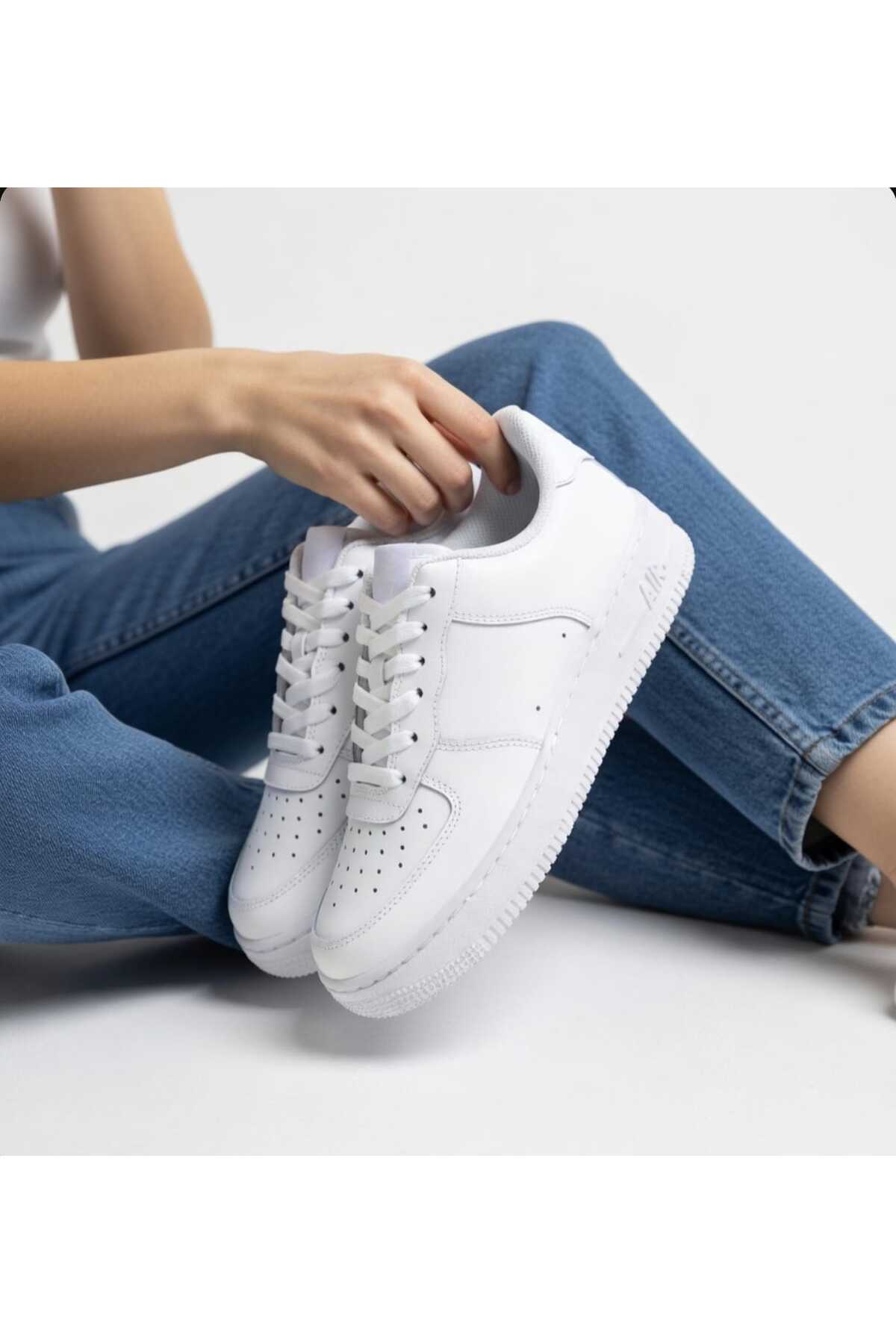 WEBORN  Kadın Günlük Kalın Taban Sneakers Bağcıklı Beyaz Rahat Model Yürüyüş Ayakkabısı - Görsel 2