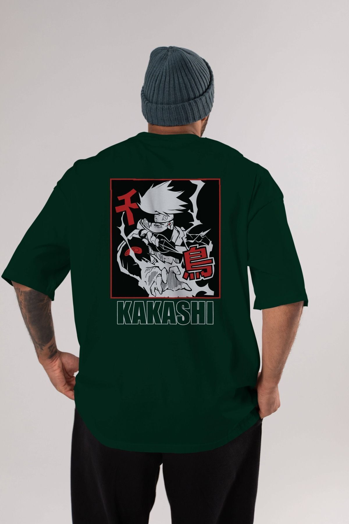 KAKASHI HATAKE NARUTO Anime Back Printed Emerald Green Oversize t-shirt cotton Men Women