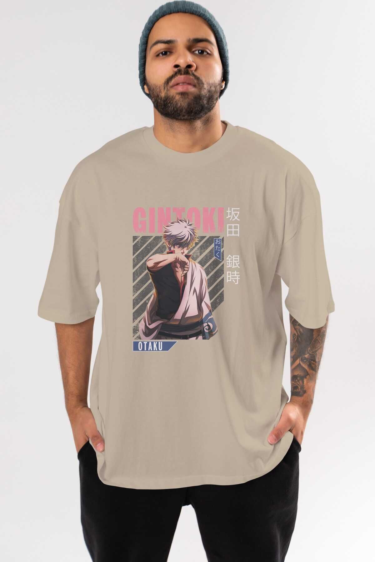 Gintoki Sakata Anime Preprinted Beige Oversize T-shirt Men Women