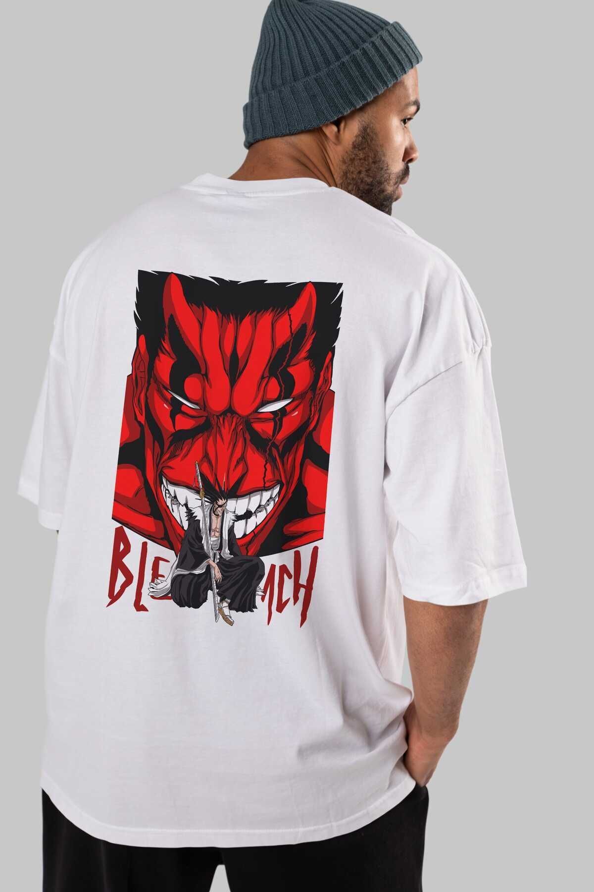 Ankhises KENPACHI ZARAKI BLEACH Anime Back Printed White Oversize