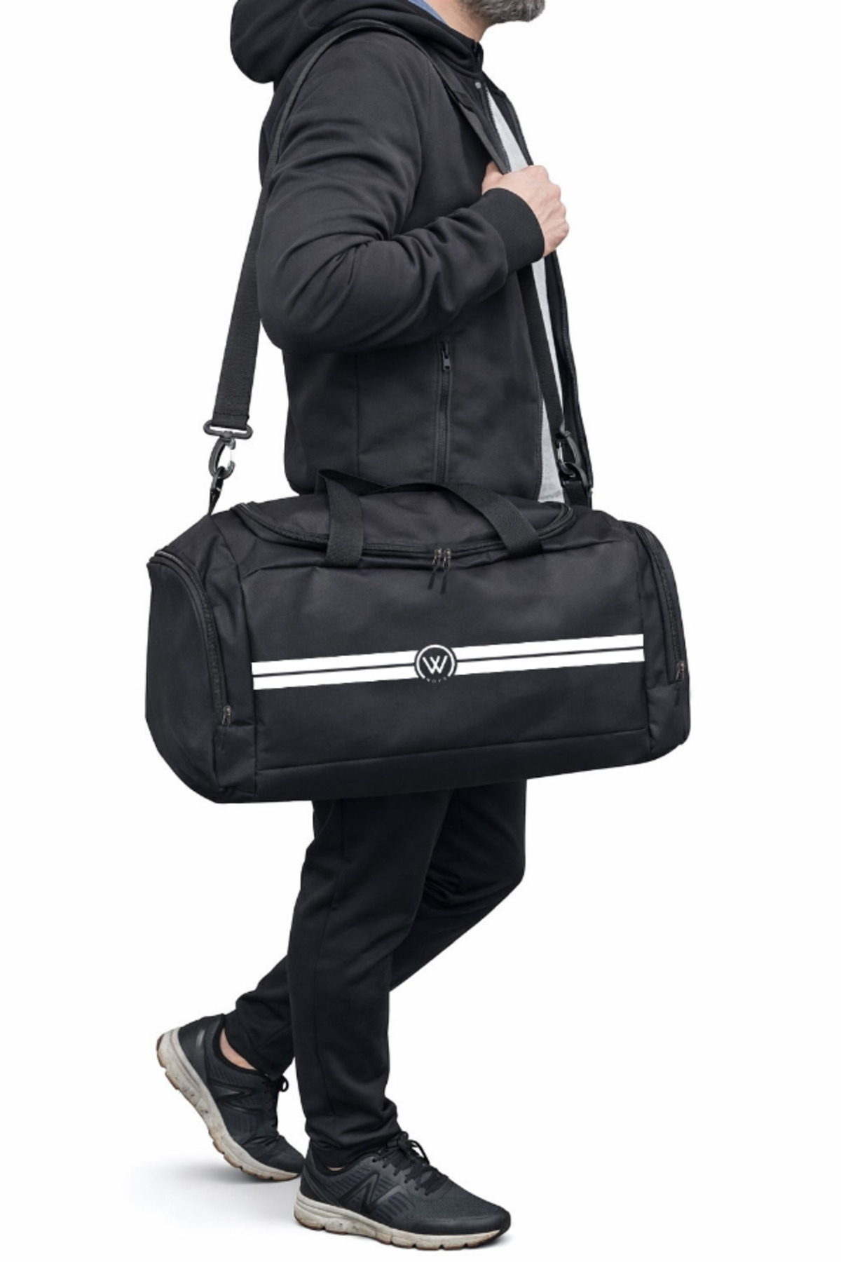 woys  Unisex Siyah Bölmeli Sporcu Çantası - Görsel 5