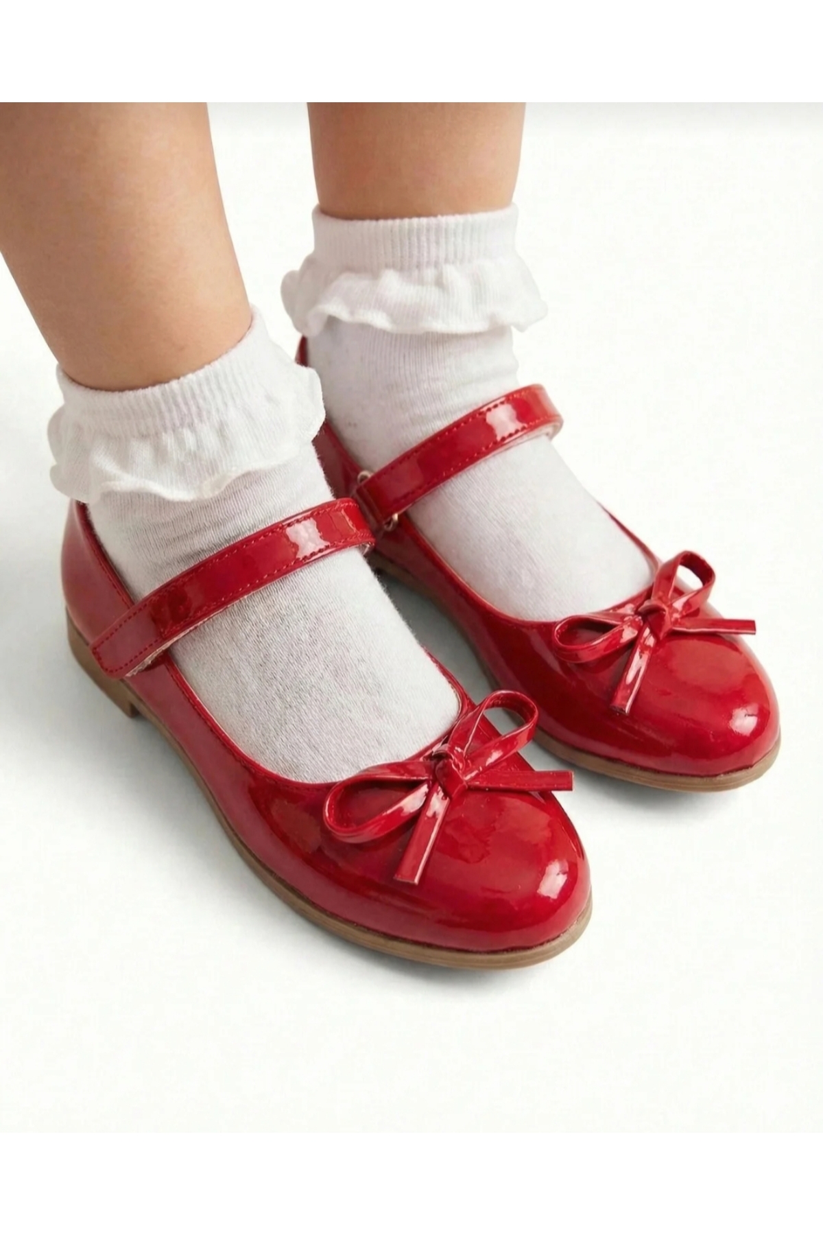 Girls Orthopedic Stylish Flat Shoes with Red Patterned Bowtie