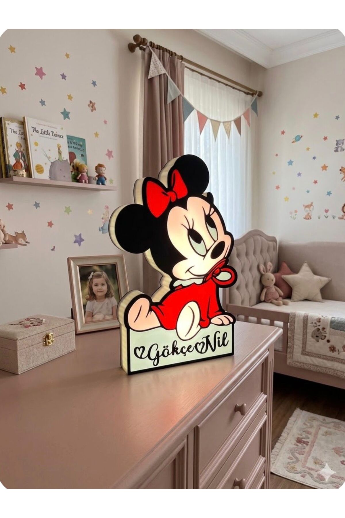 3Dsmallthing BABY MİNNİE MOUSE TEMALI KİŞİYE ÖZEL BEBEK/ÇOCUK GECE LAMBASI - İSİMLİ GECE LAMBASI fotoğrafı 2 (önizleme)