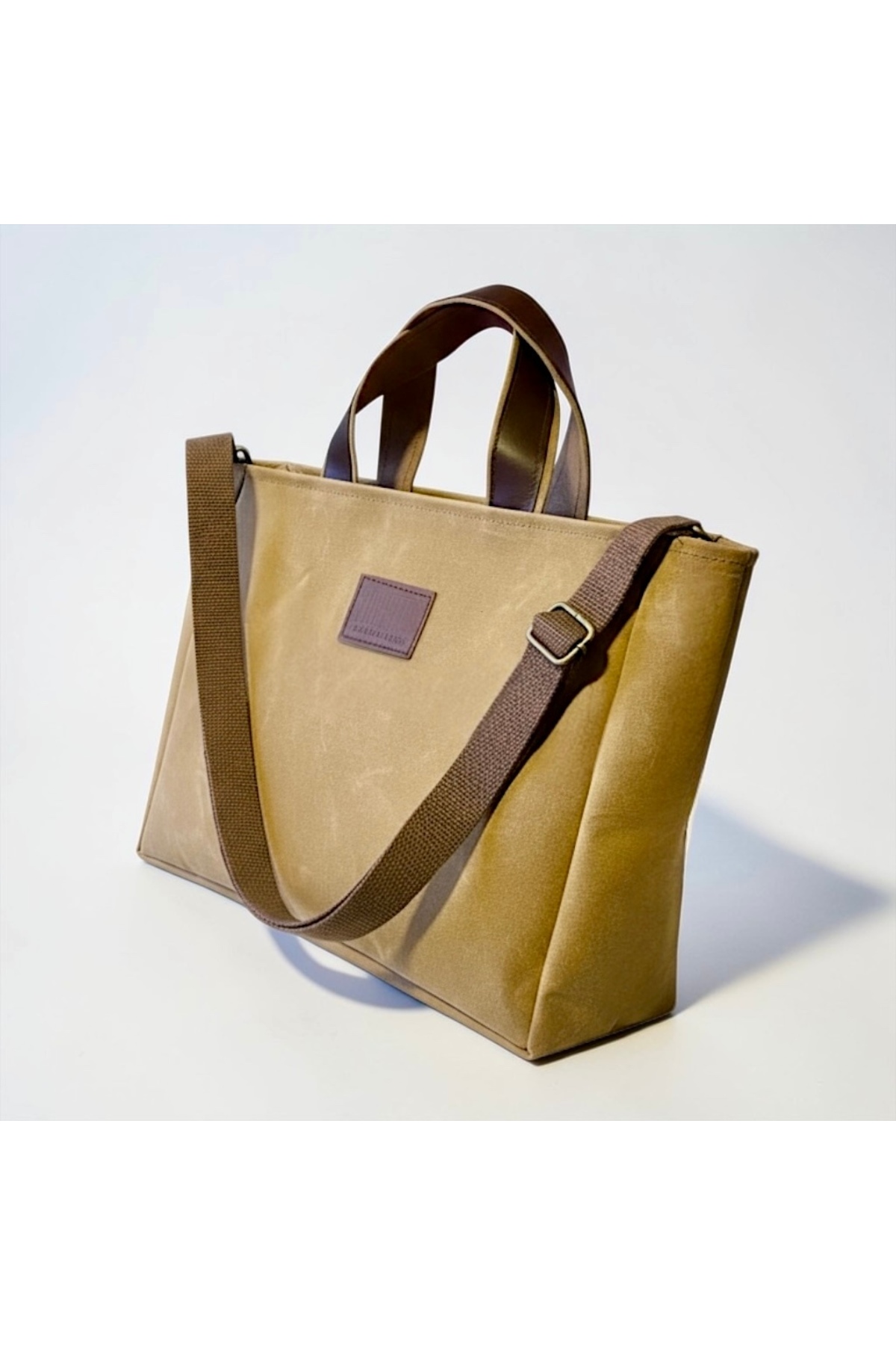 Zippered Medium Waxed Canvas Mustard Handbag / Crossbody