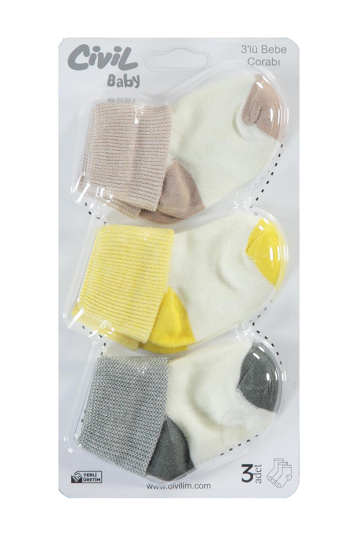 Civil Baby Bebek 3'lü Çorap Set 0-6 Ay Bej fotoğrafı 3 (önizleme)