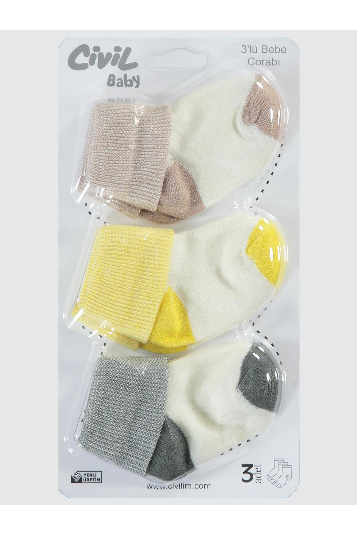 Civil Baby Bebek 3'lü Çorap Set 0-6 Ay Bej fotoğrafı 2 (önizleme)