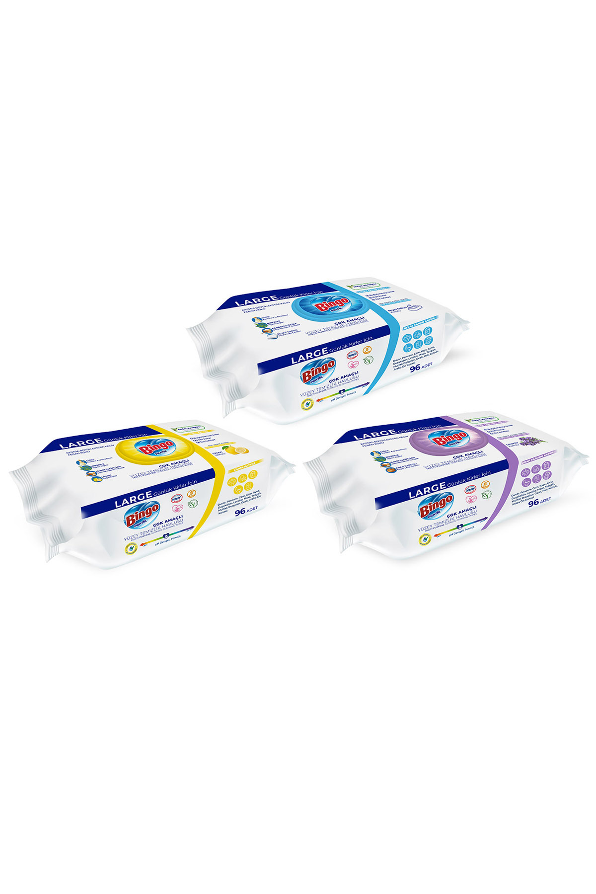 Bingo Yüzey Temizlik Havlusu Beyaz Sabun, Lavanta & Limon 96'lı (288 YAPRAK) fotoğrafı 2 (önizleme)
